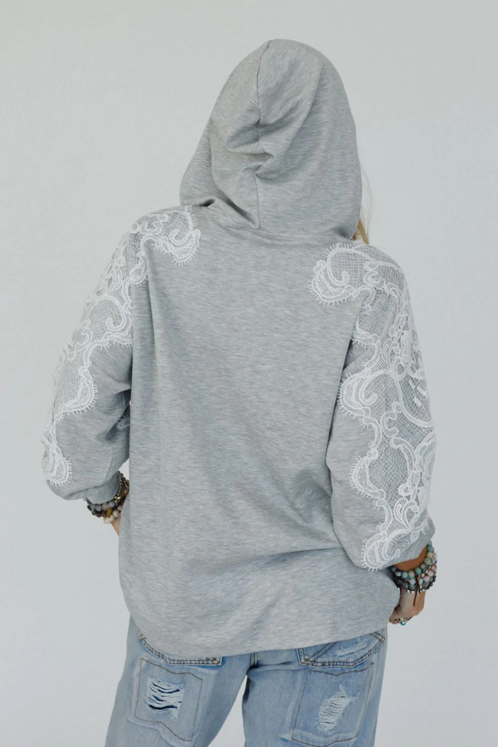 Laced in Love Hoodie Top - Heather Gray - Image 2