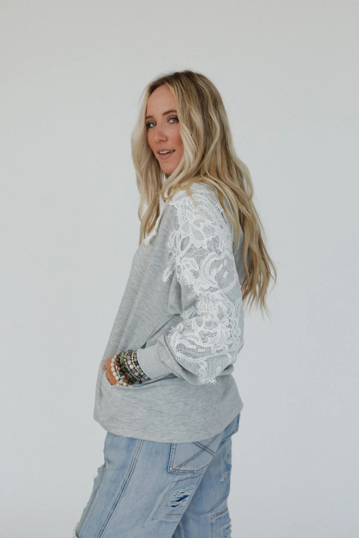 Laced in Love Hoodie Top - Heather Gray - Image 4