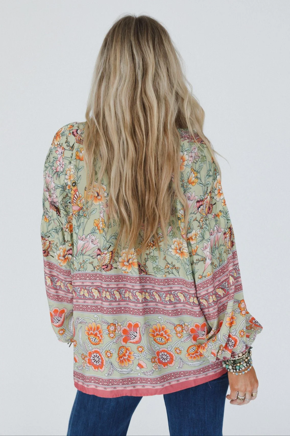 The Nest Lani Border Print Top - Sage - Image 4