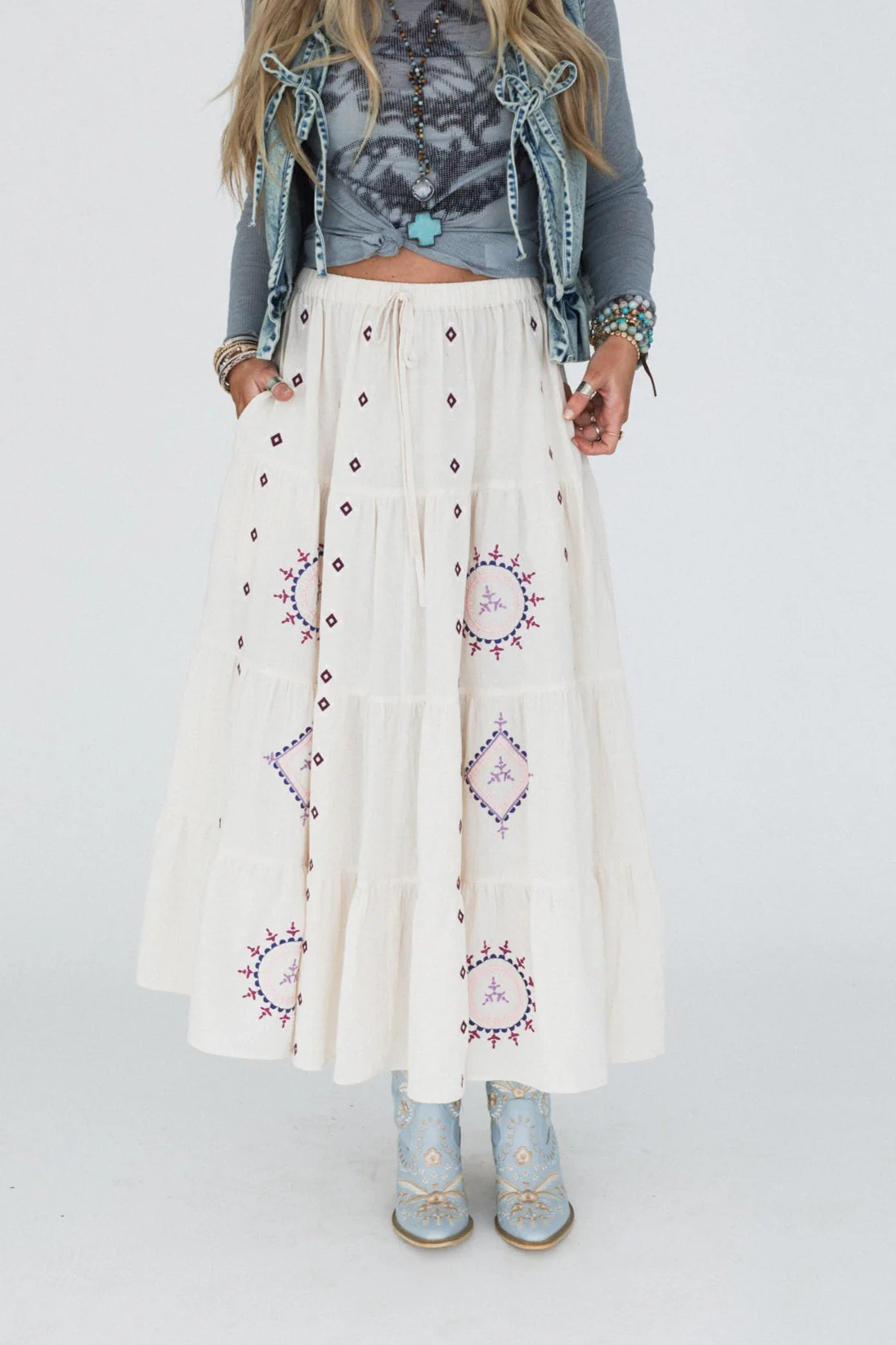 Larkspur Embroidered Maxi Skirt - Natural - Image 2