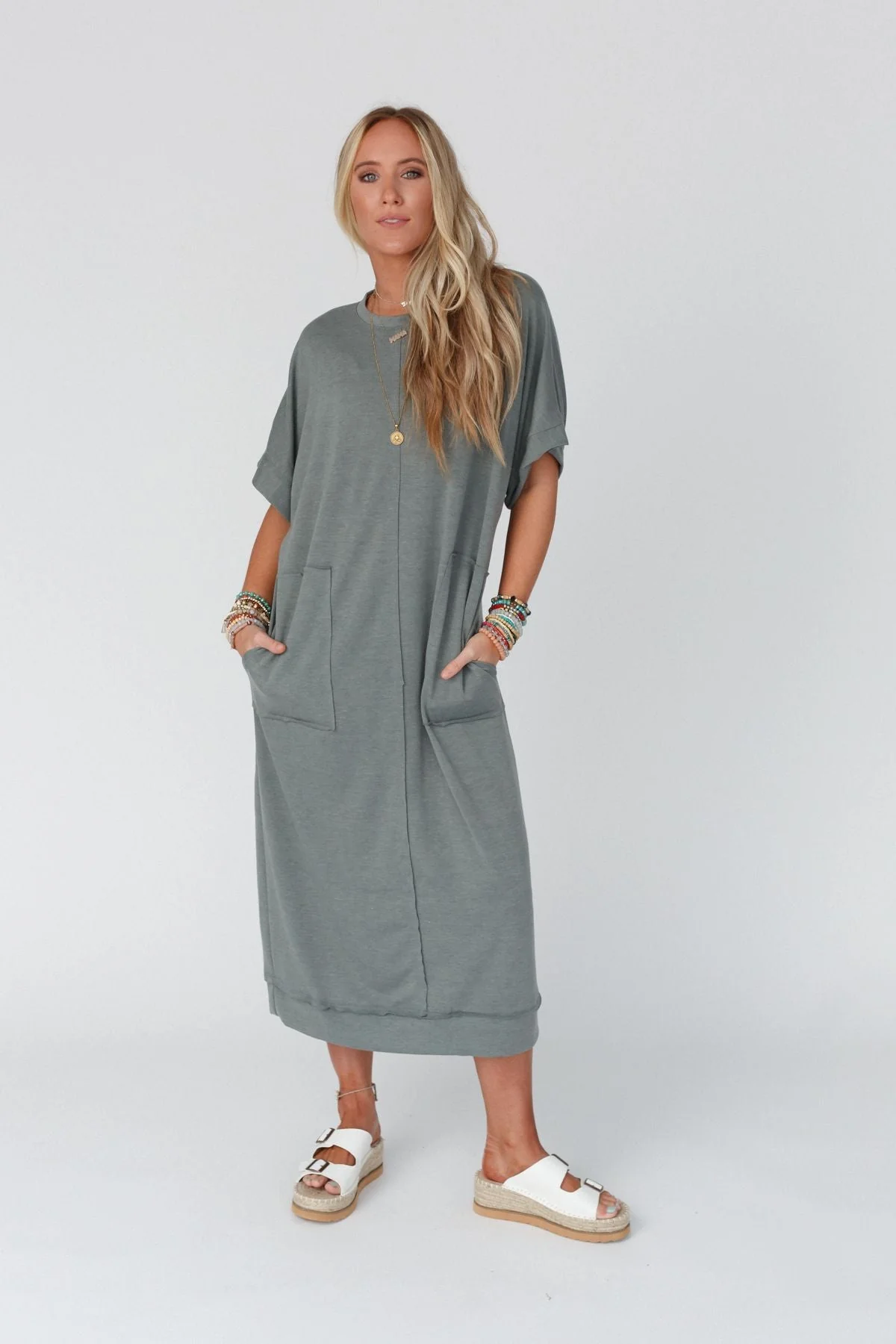 The Nest Laurel Short Sleeve Maxi Dress - Olive - Image 5
