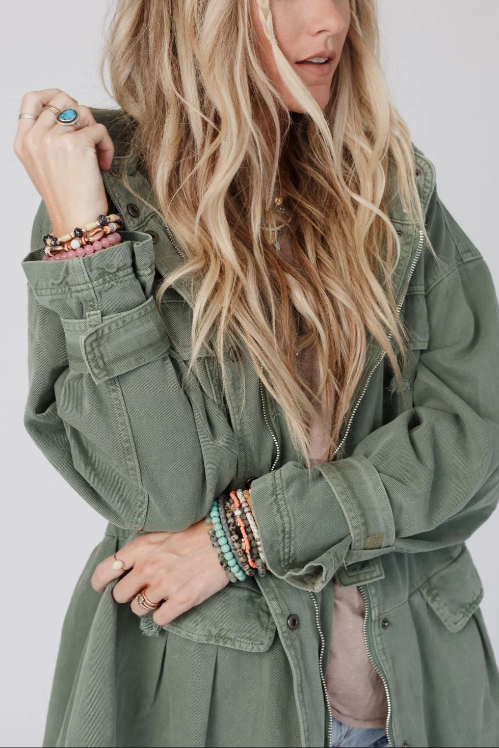 Layers On Layers Perfect Boho Parka - Olive - Image 2