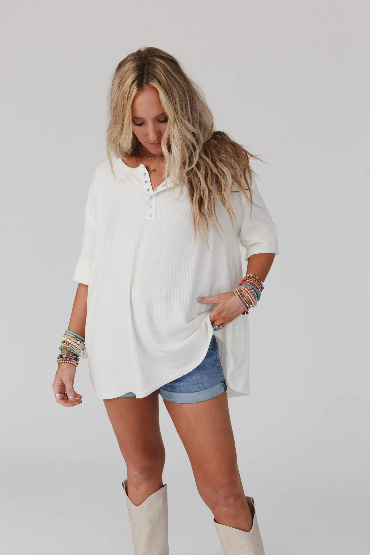 The Nest Leila Ribbed Henley Top - Ivory - Image 6