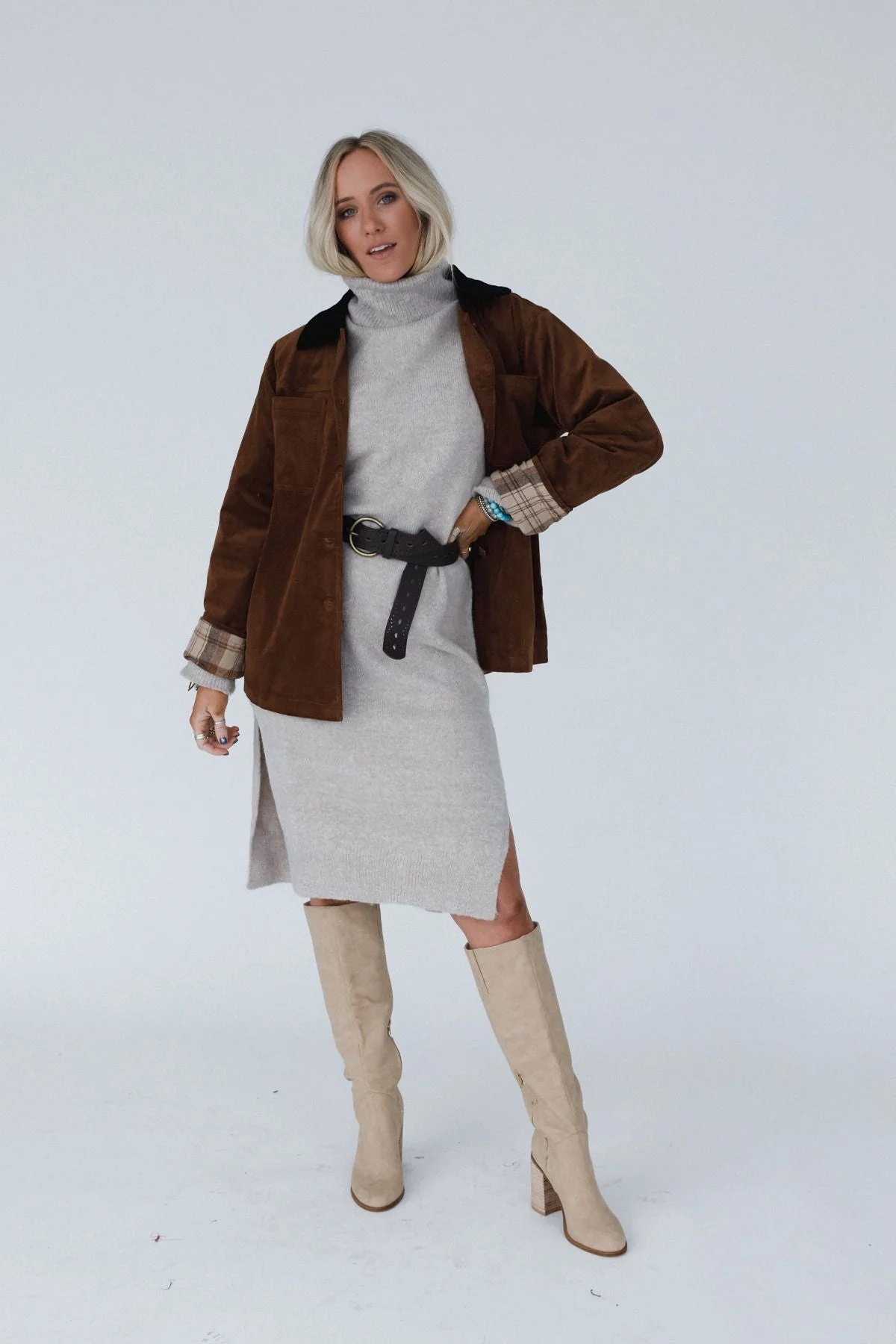 Leni Plaid Corduroy Coat - Camel - Image 3