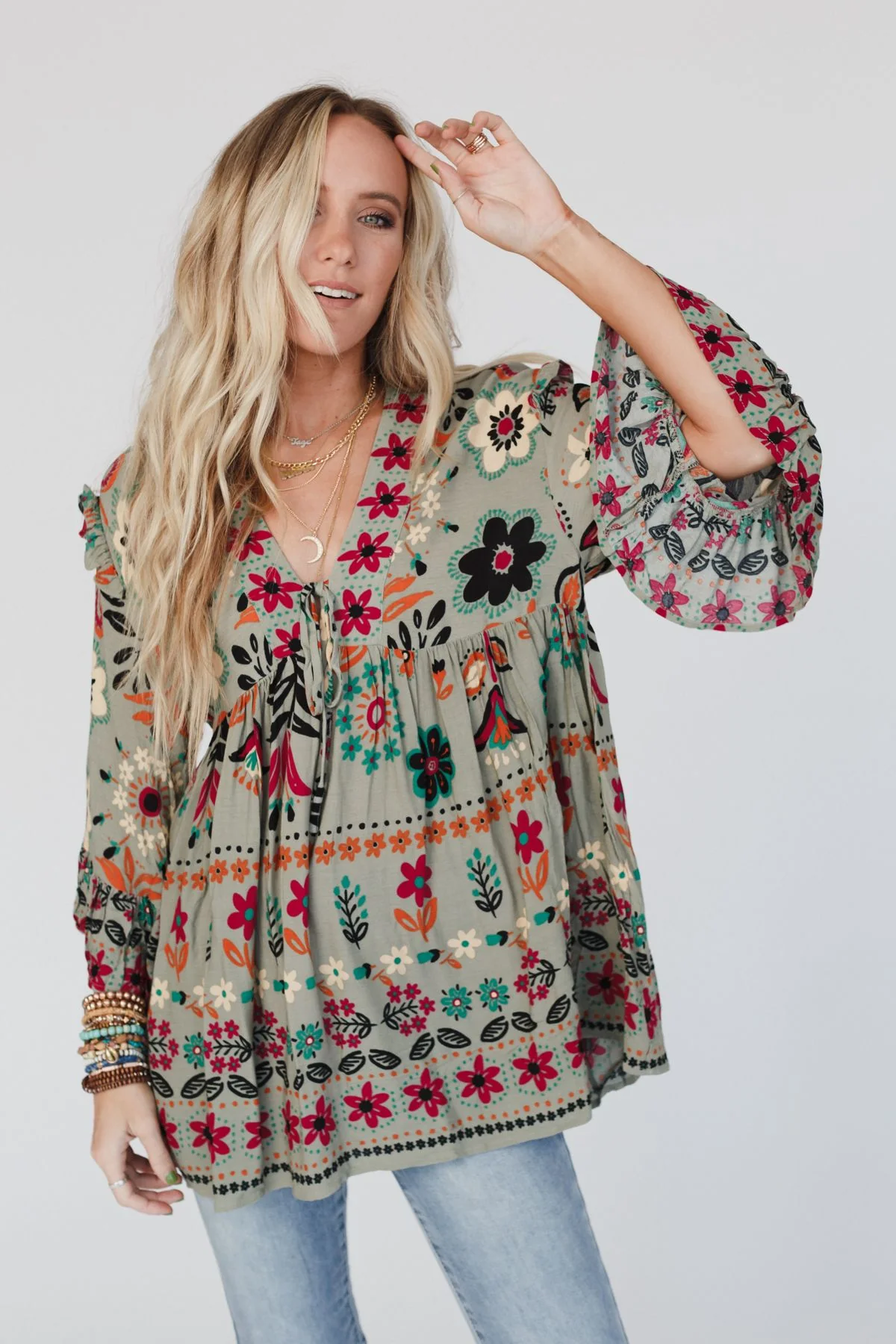 Leona Floral Print Tunic - Sage - Pre Order - Image 2