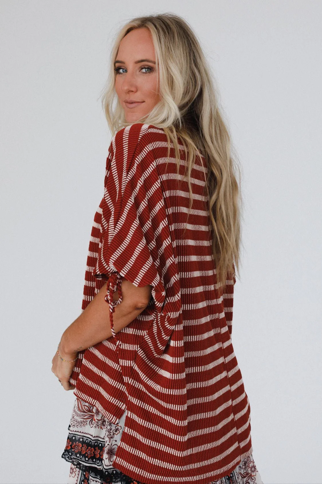 The Nest Little Lark Striped Puff Sleeve Tee - Rust - Image 5