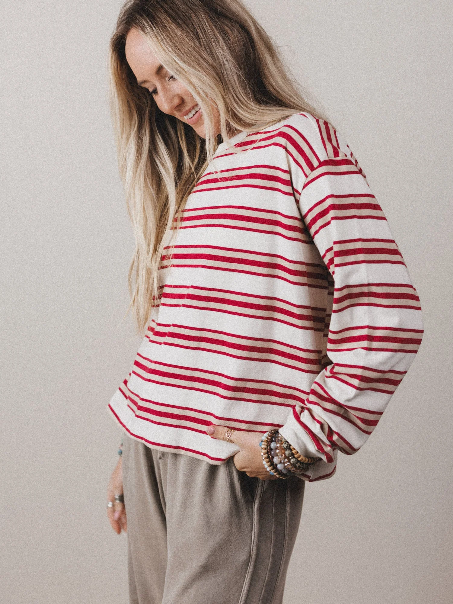 Long Sleeve Striped Top - Red - Image 2