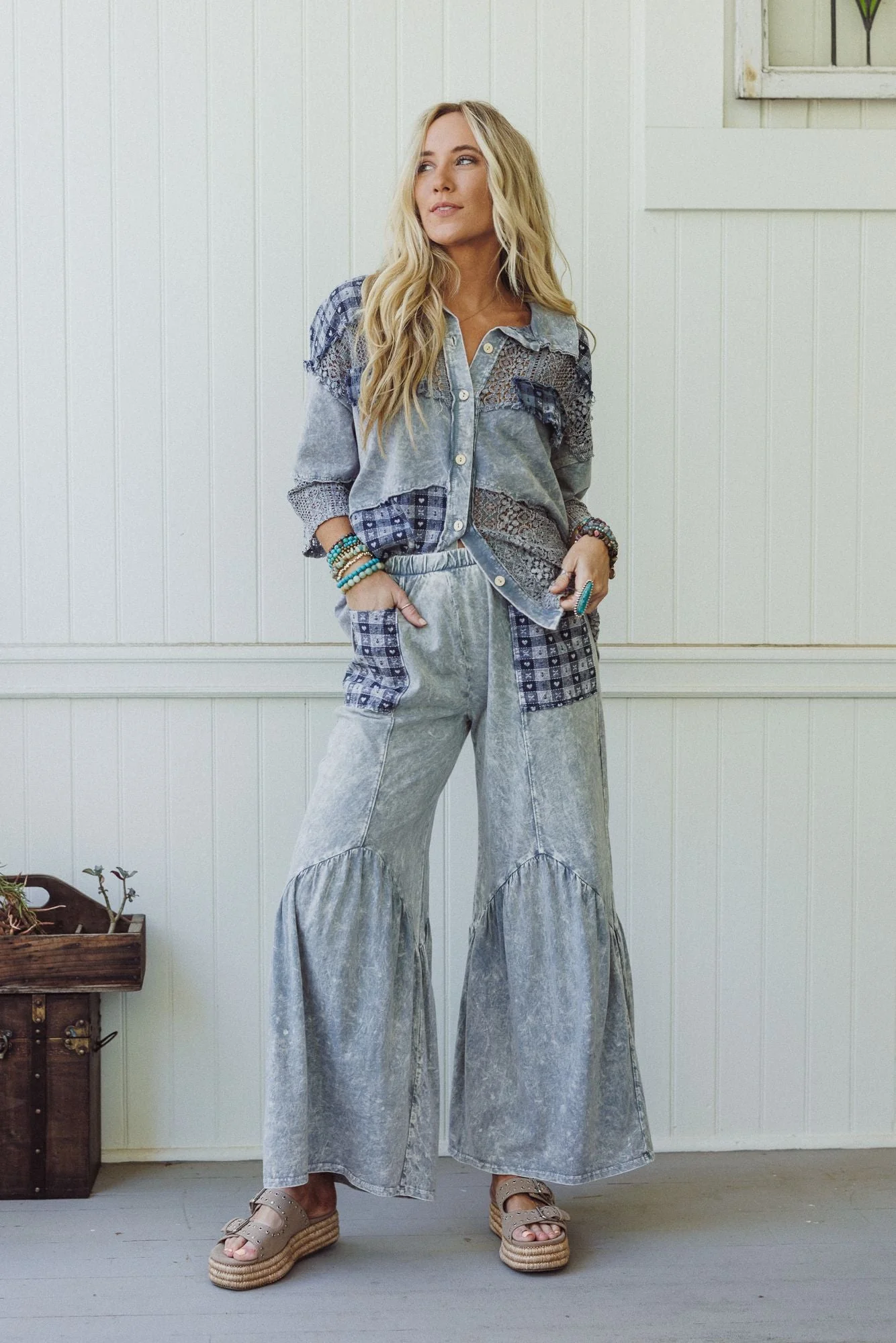 Lost In Love Button Down Top - Grey - Image 3