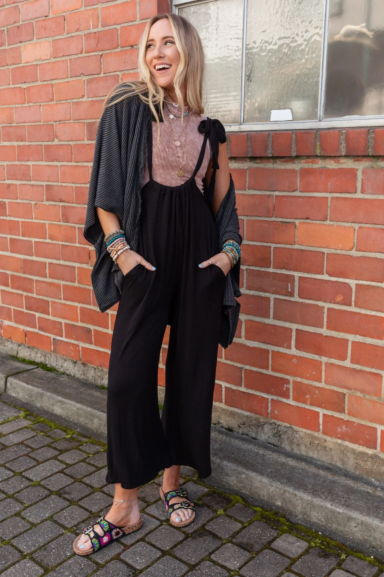 The Nest Lotus Lace Trim Ribbed Knit Kimono - Charcoal - Image 11