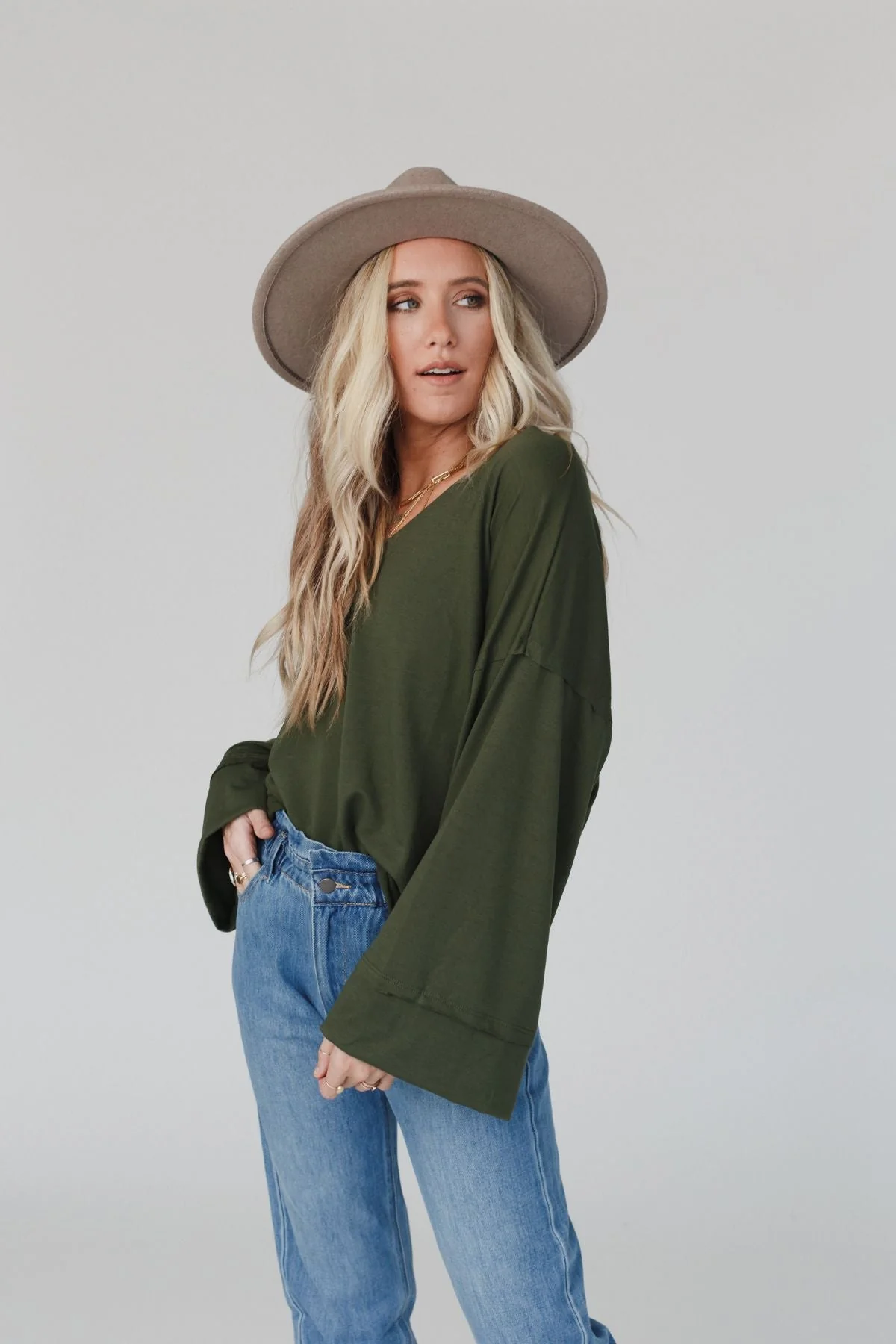 The Nest Love It V Neckline Sweater Top - Olive - Image 5