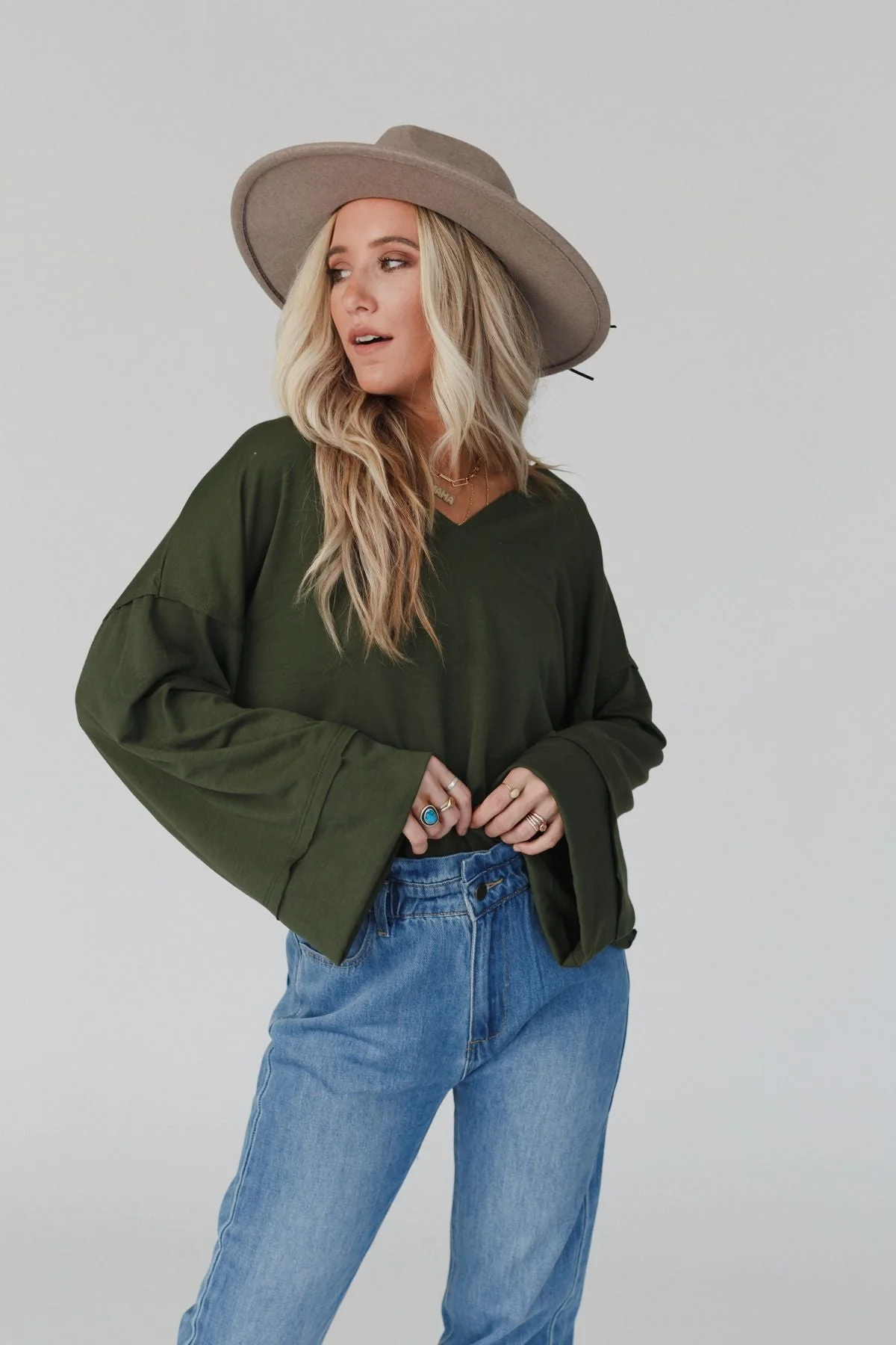 The Nest Love It V Neckline Sweater Top - Olive - Image 6