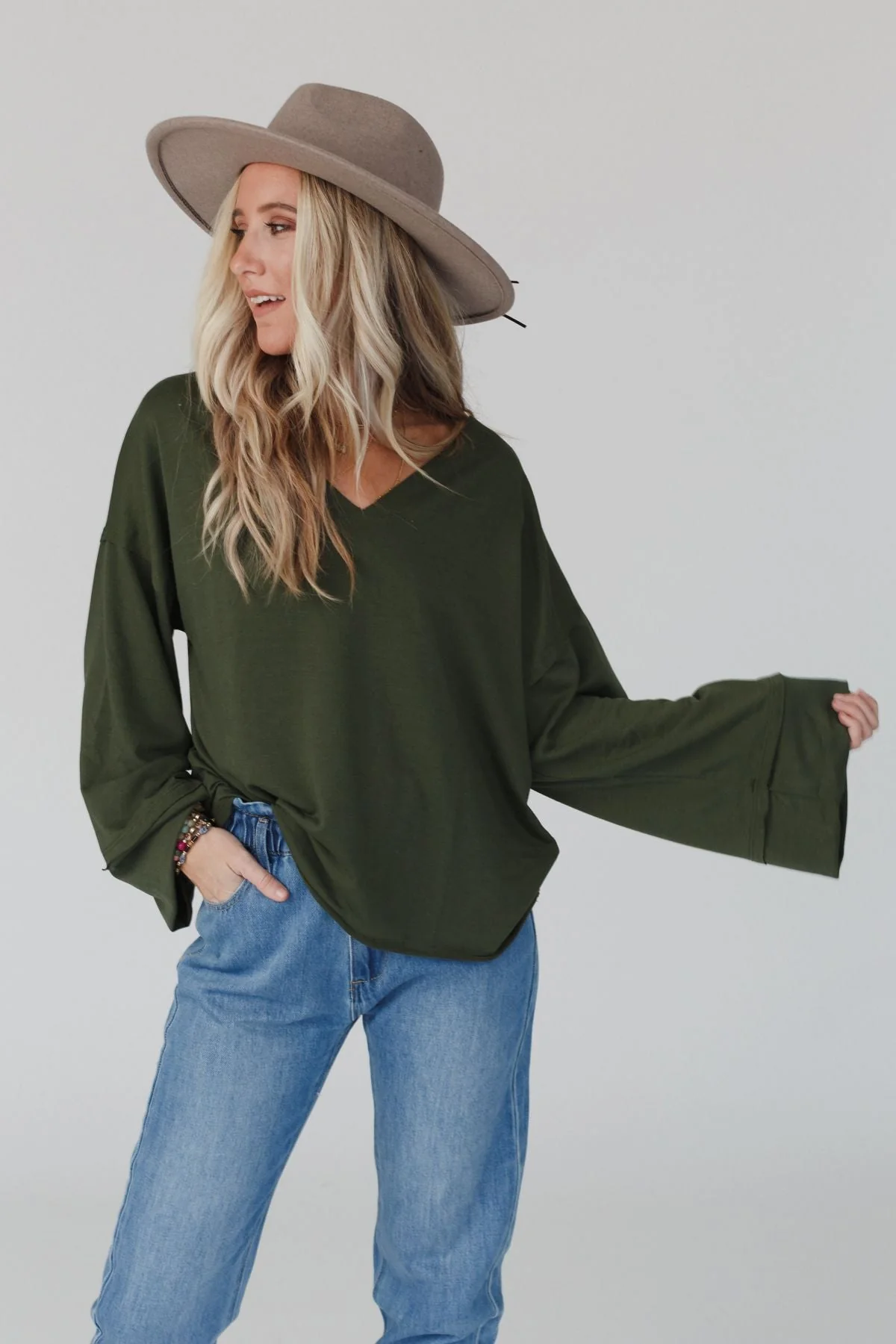 The Nest Love It V Neckline Sweater Top - Olive