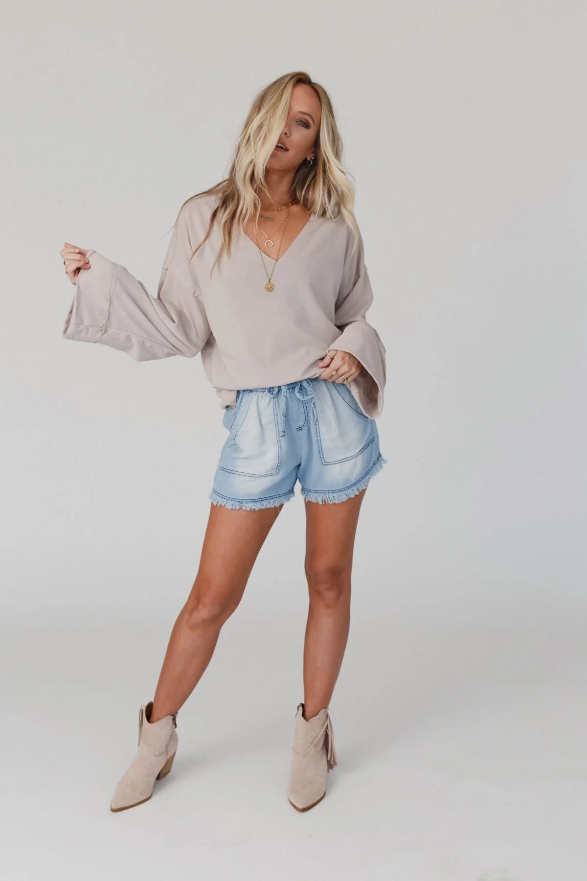 The Nest Love It V Neckline Sweater Top - Tan - Image 3