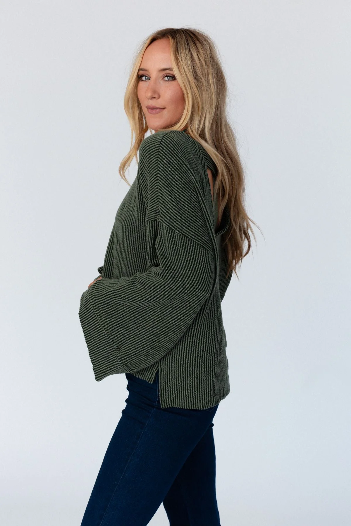 The Nest Love It Round Neckline Textured Top - Olive - Image 5