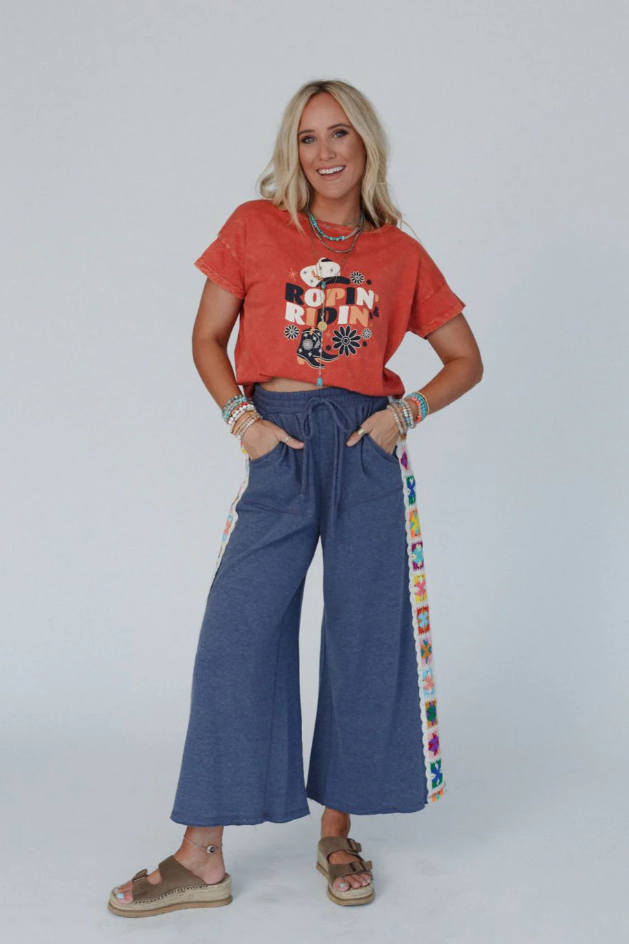 The Nest Love Seeker Crochet Panel Pants - Heather Navy - Image 6