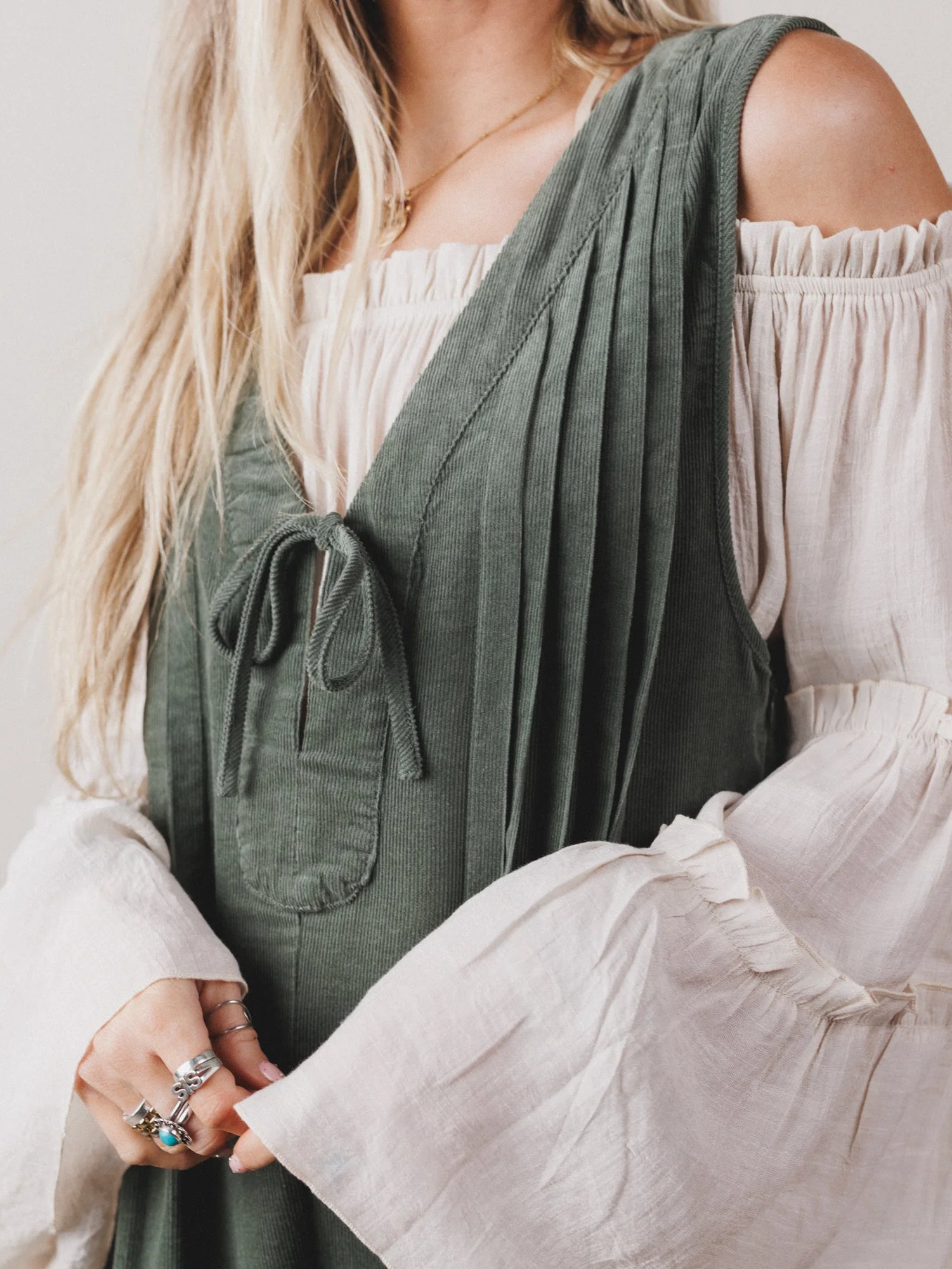Love Stories Pleated Romper - Olive - Image 2