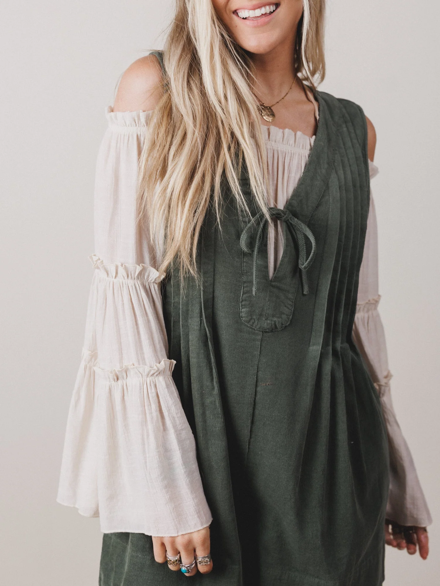 Love Stories Pleated Romper - Olive - Image 5