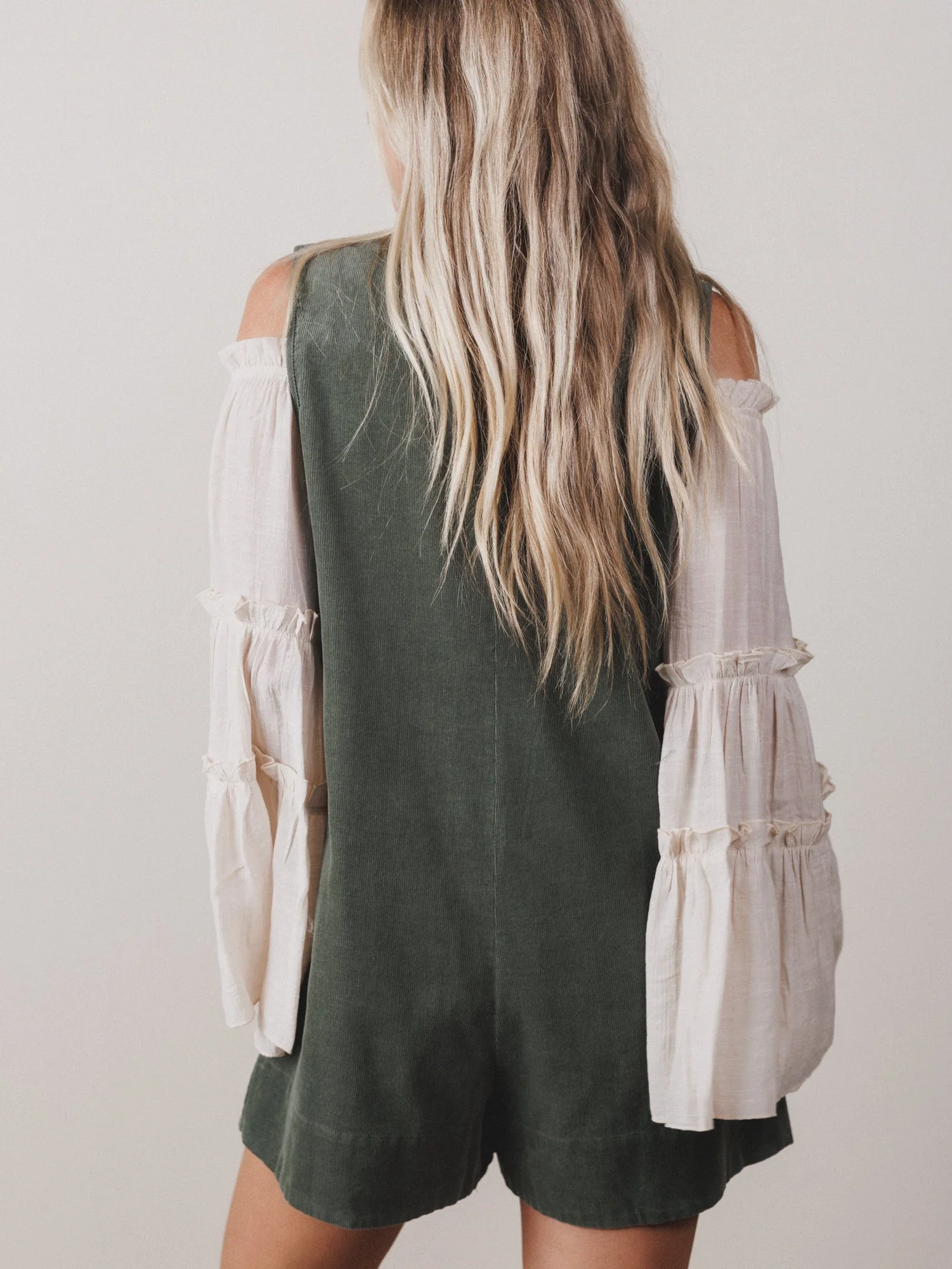 Love Stories Pleated Romper - Olive - Image 6