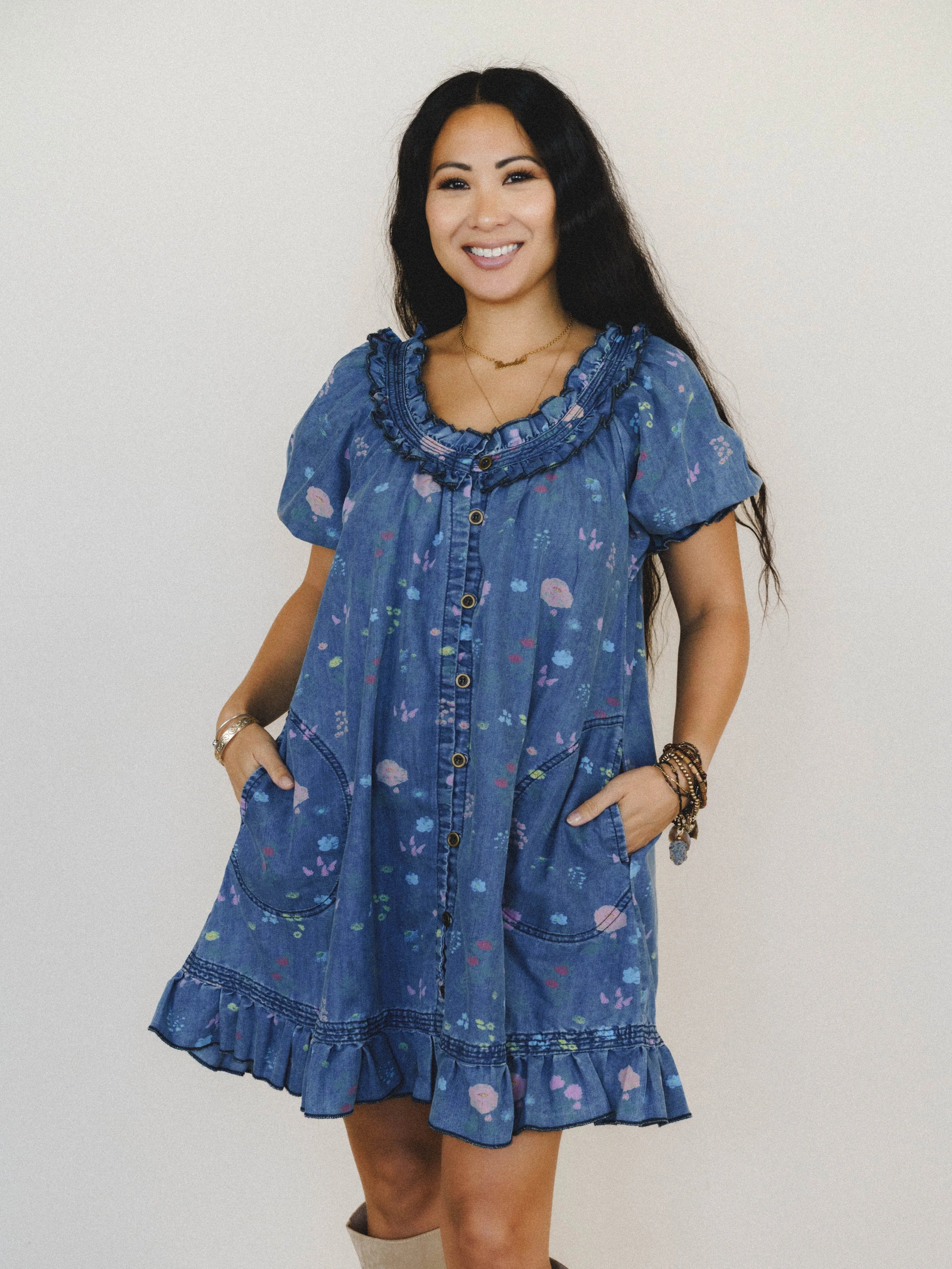 Lovely Petals Dress - Washed Denim - Image 2
