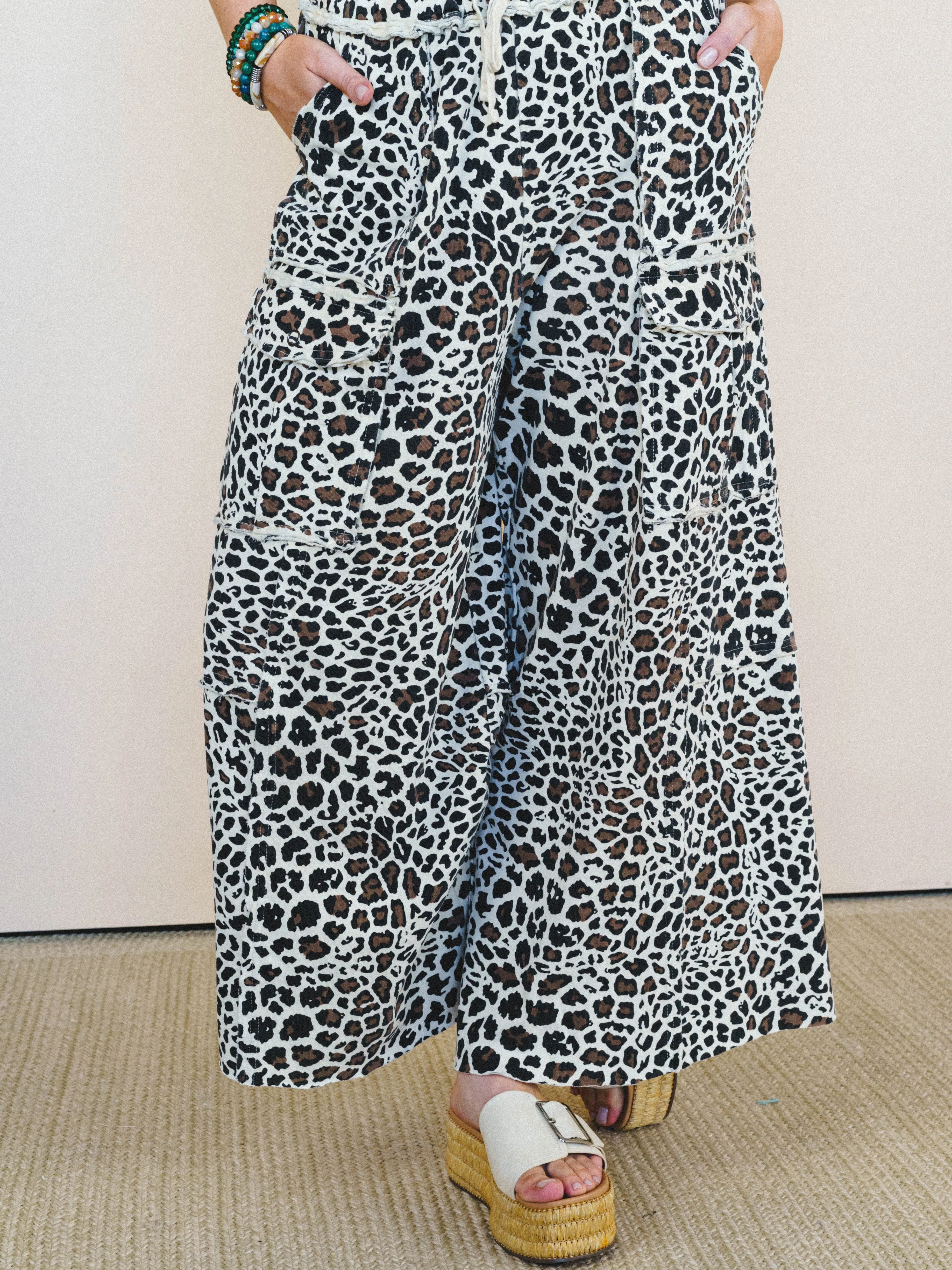 Lucky One Animal Print Cargo Pants - Natural