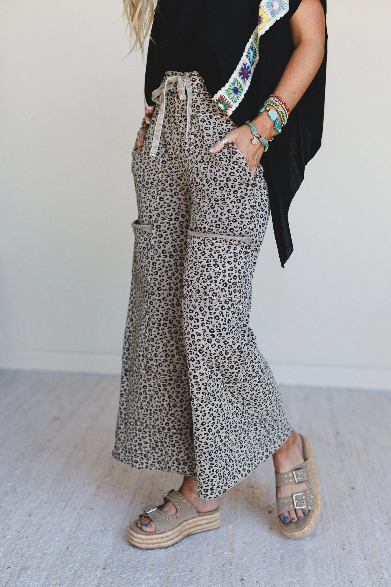 Lucky One Animal Print Wide Leg Pants - Mocha - Image 4