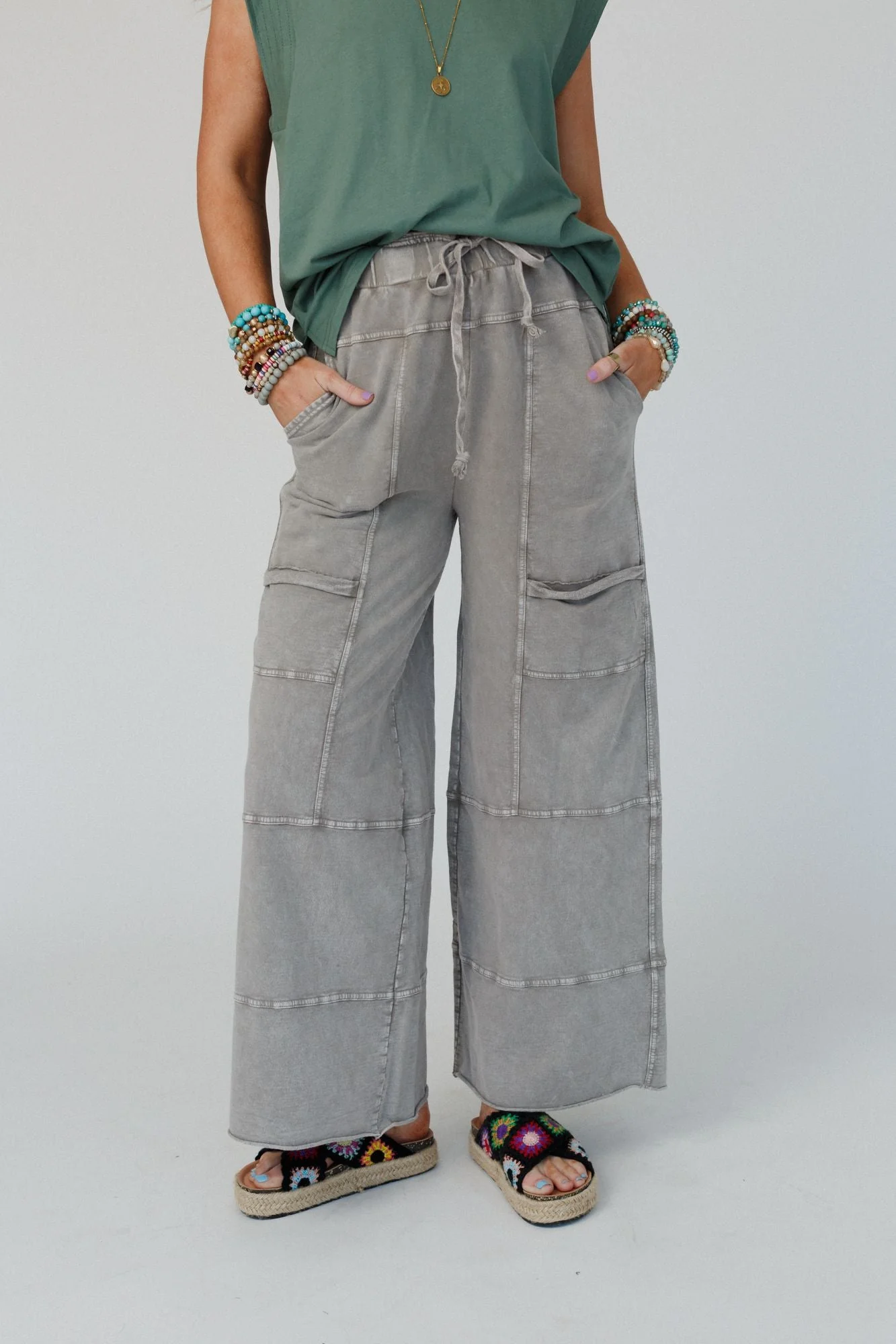 Lucky One Wide Leg Full Pant - Olive Gray - Image 2