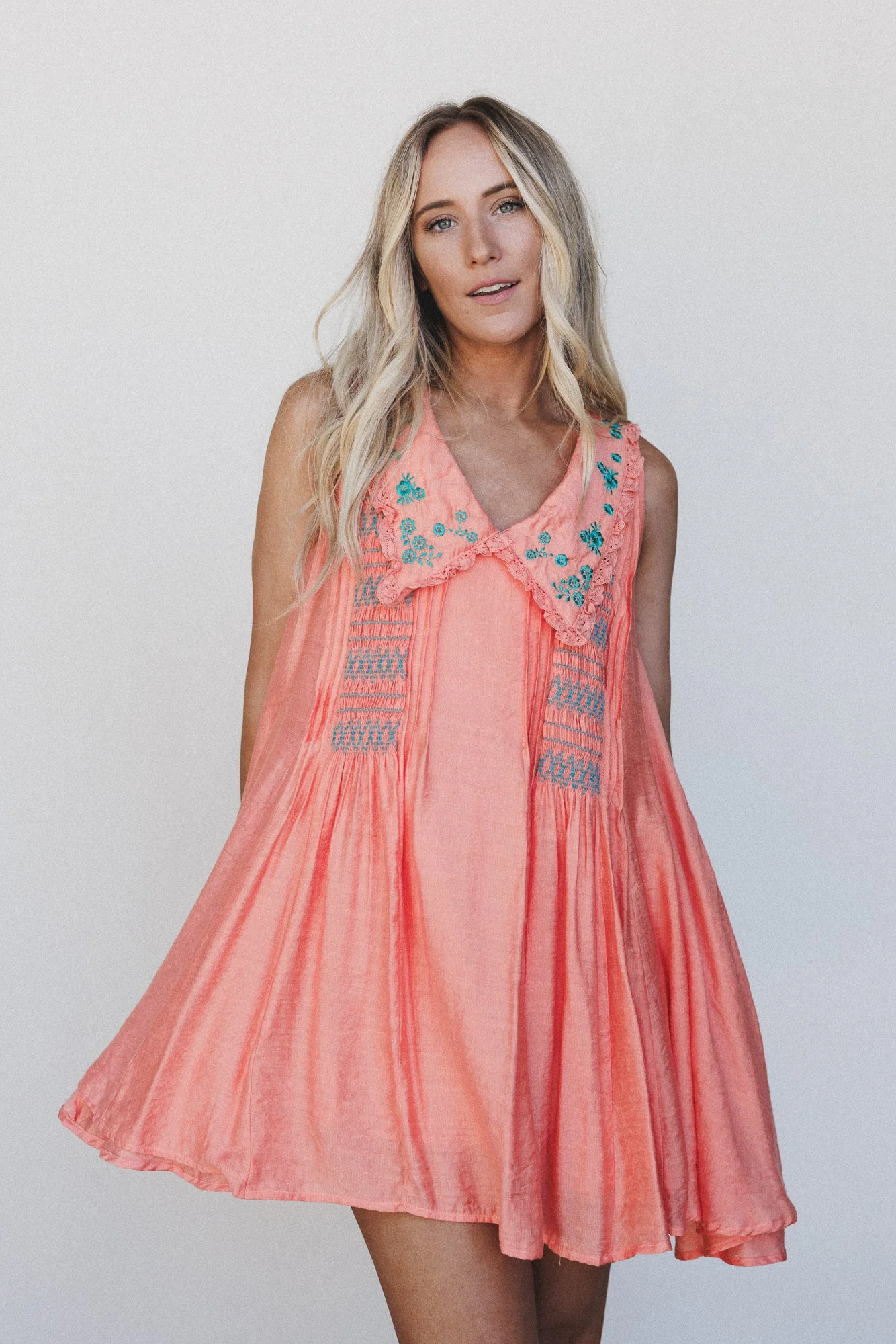 Lyona Embroidered Dress - Coral - Image 2