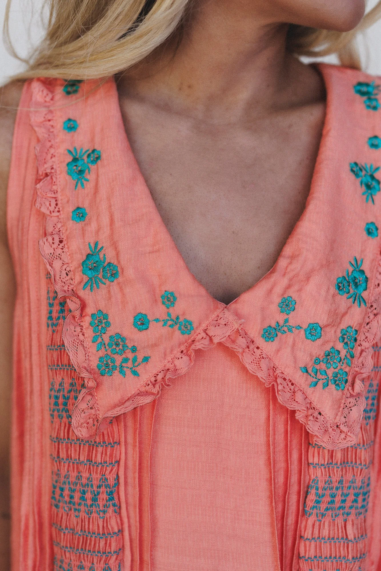 Lyona Embroidered Dress - Coral - Image 3