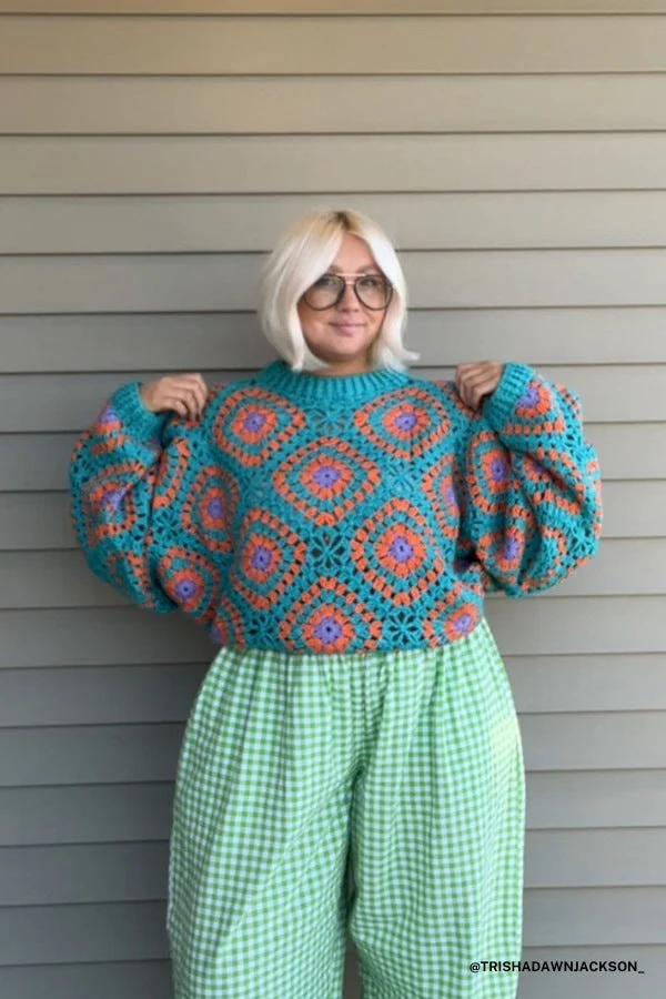 Made For Each Other Crochet Sweater - Teal Multi - Image 3