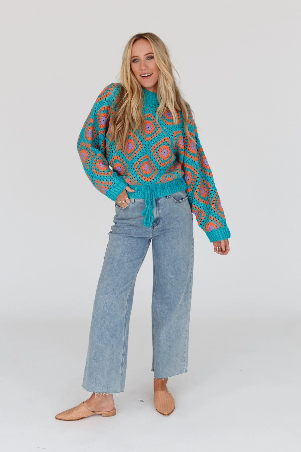 Made For Each Other Crochet Sweater - Teal Multi - Pre Order - Image 2