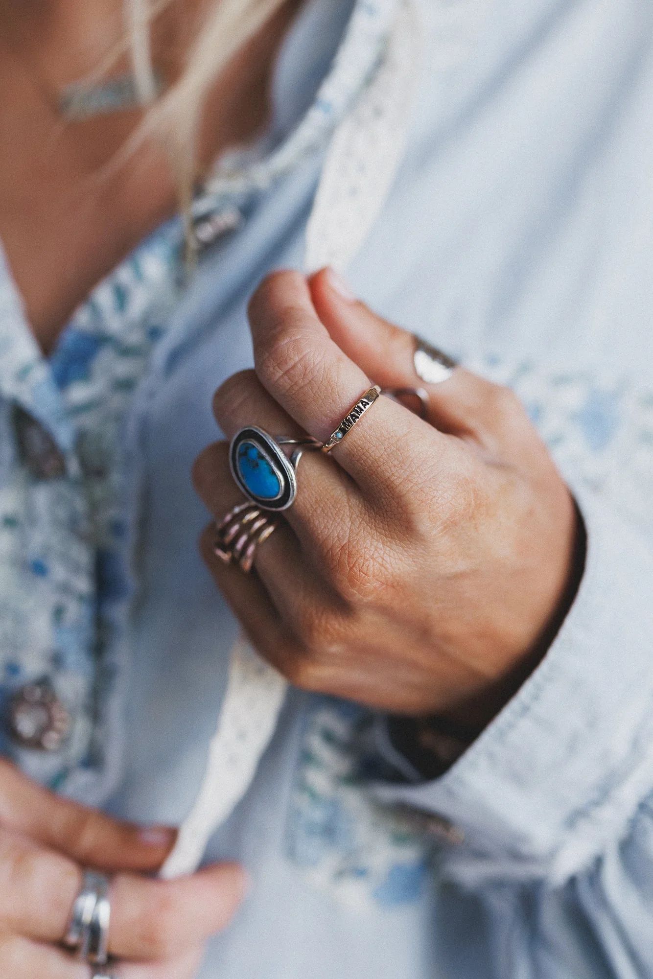 Mama Charm Adjustable Ring - Turquoise - Image 2