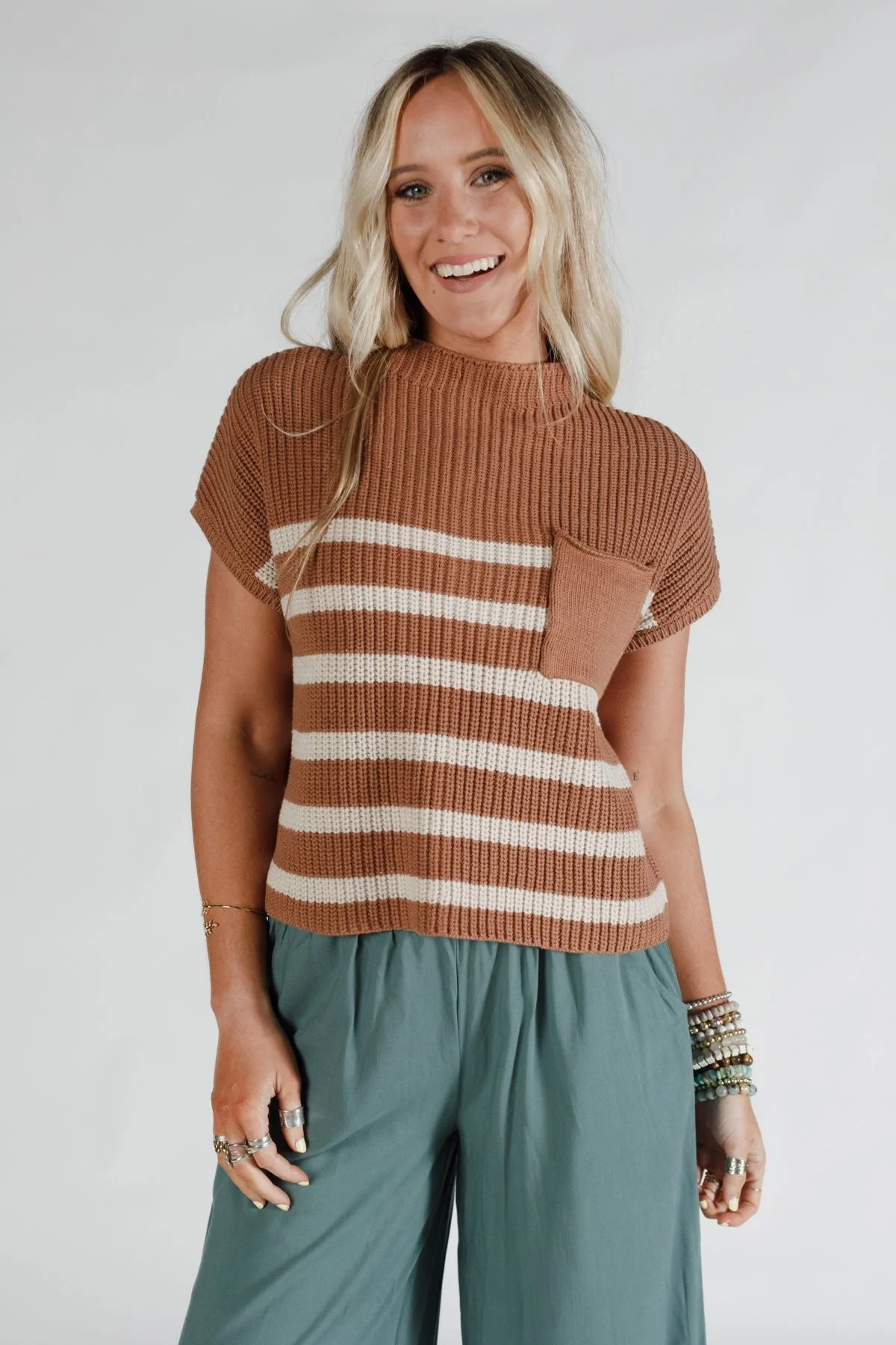 Margot Striped Sweater Top - Camel