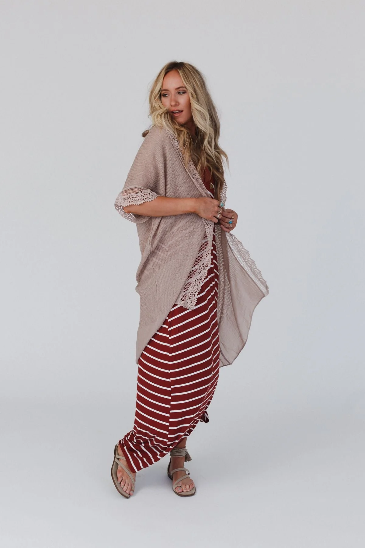 Marie Lace Trim Kimono - Mocha - Image 2