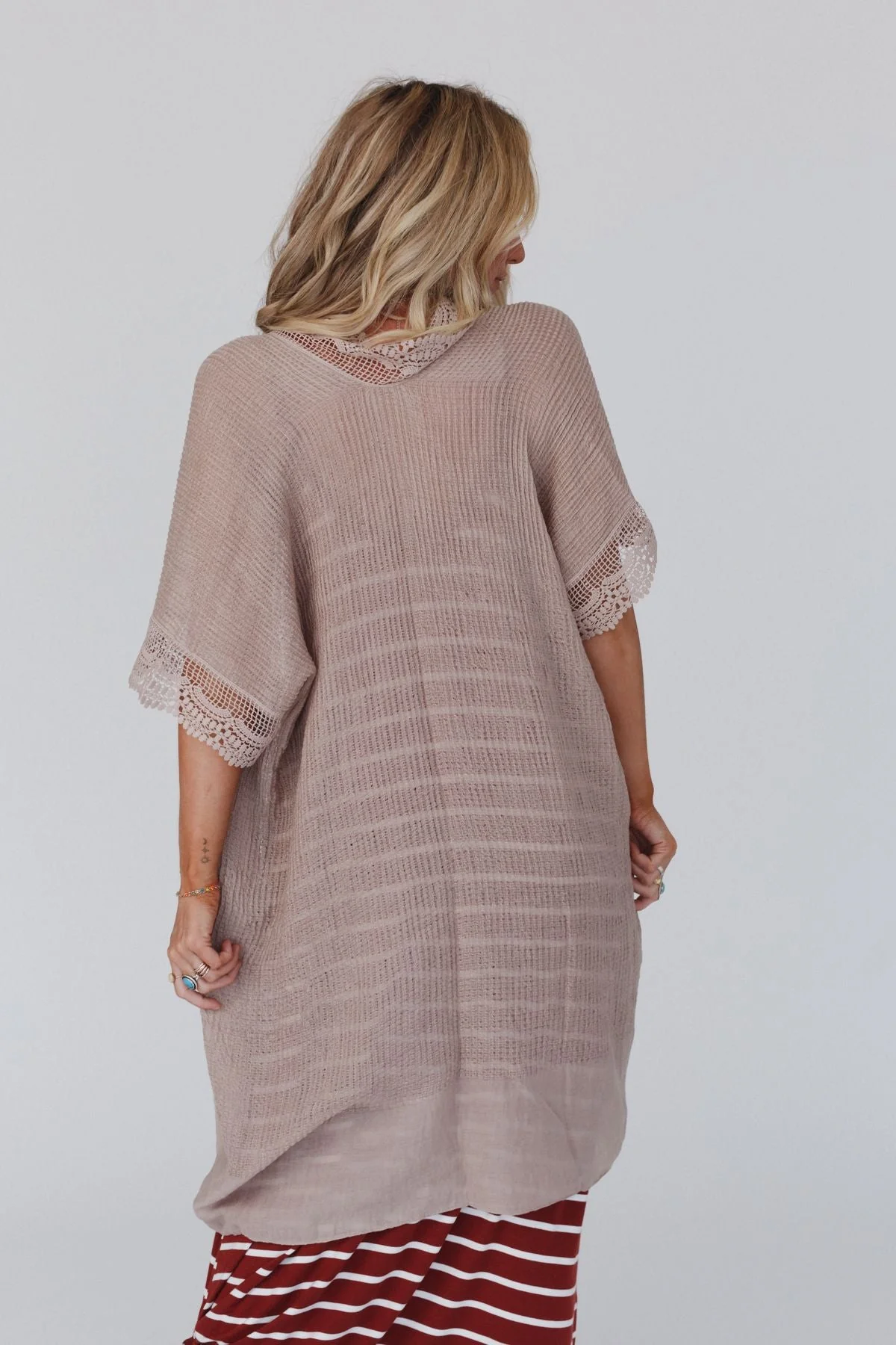 Marie Lace Trim Kimono - Mocha - Image 3