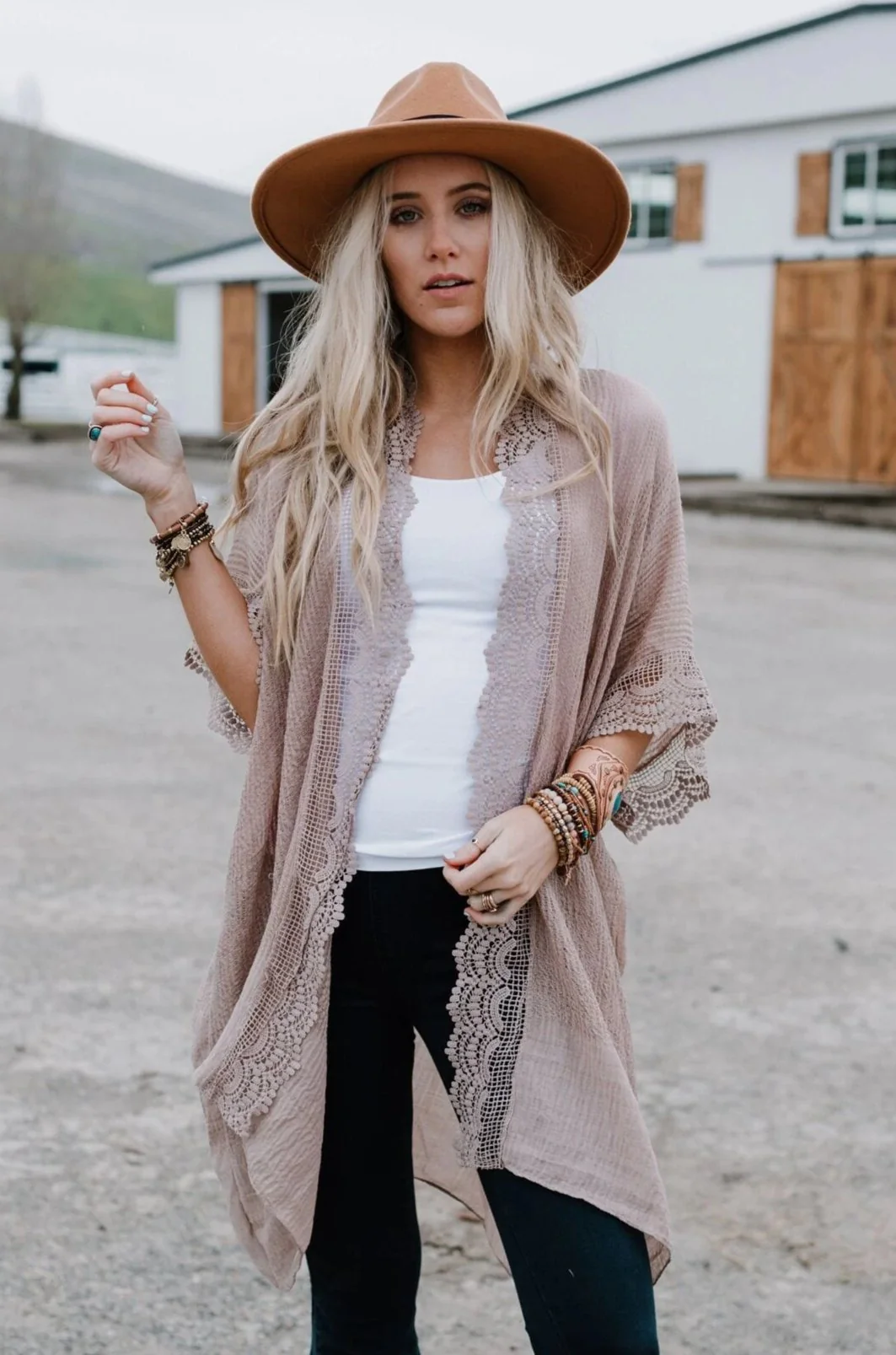 Marie Lace Trim Kimono - Mocha - Image 4