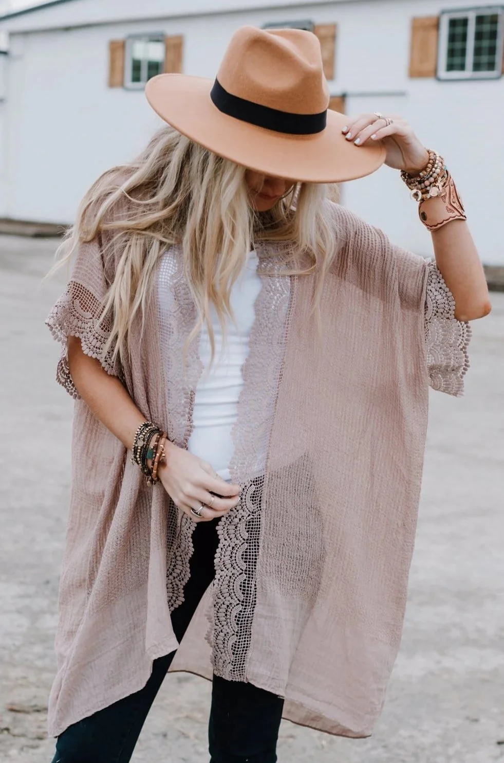 Marie Lace Trim Kimono - Mocha - Image 6