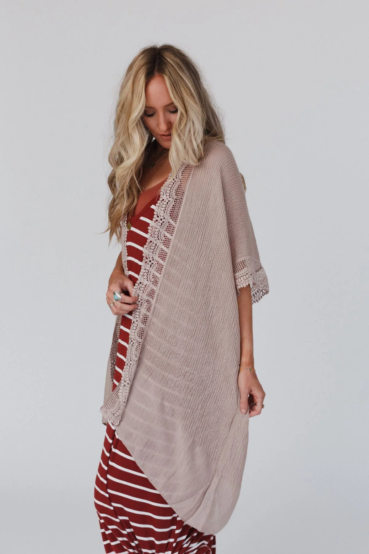 Marie Lace Trim Kimono - Mocha - Image 9