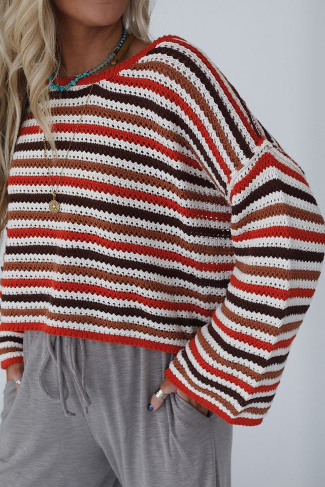 Meadow Crochet Striped Top - Brick Multi - Image 2
