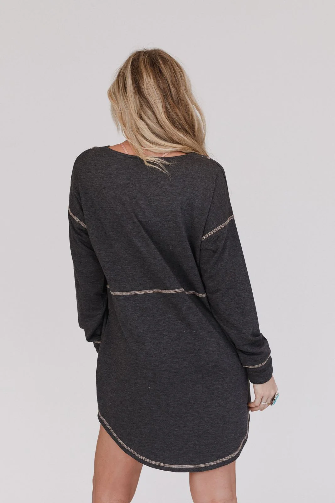 The Nest Meadow Long Sleeve Tunic Dress - Charcoal - Image 6
