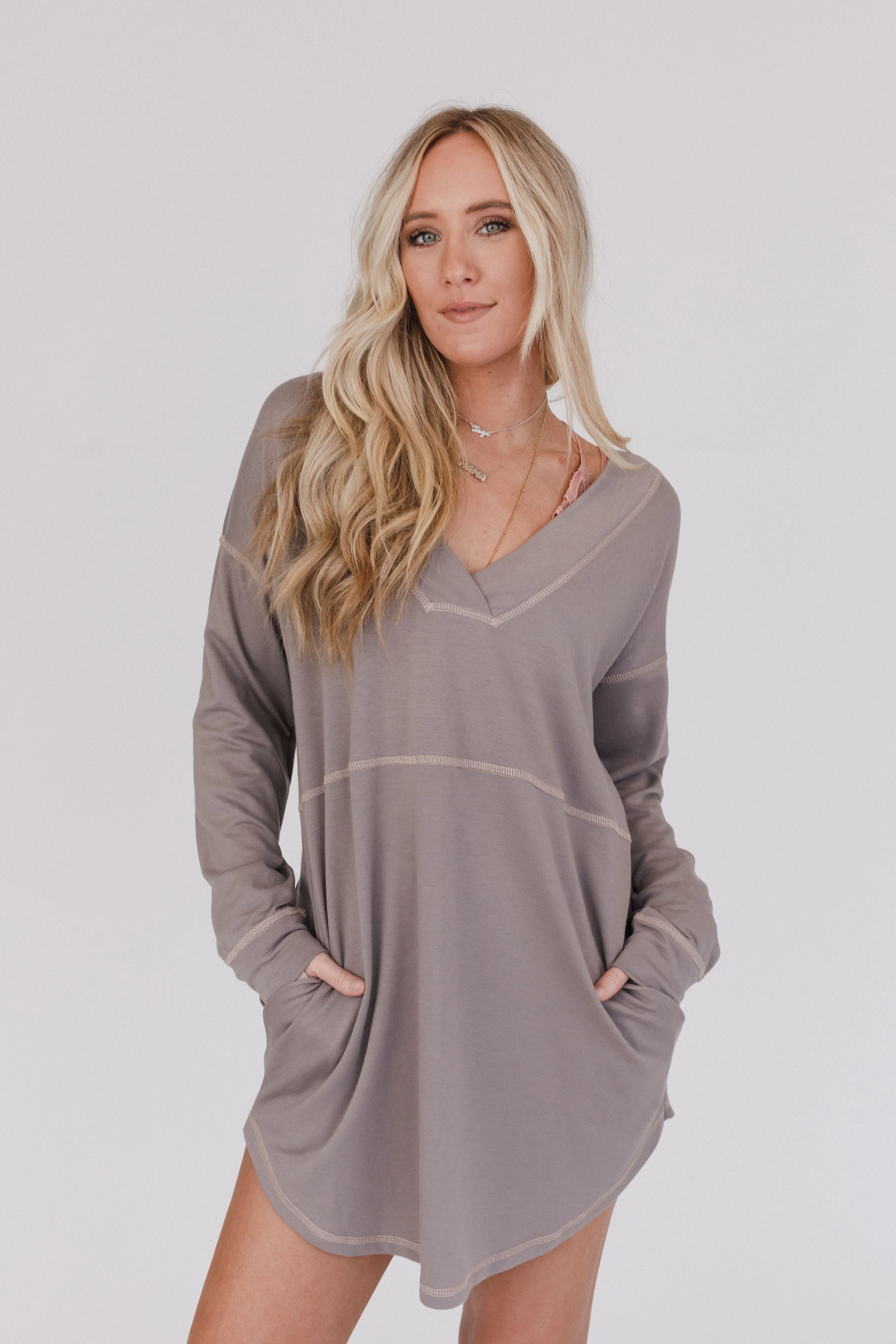 The Nest Meadow Long Sleeve Tunic Dress - Mushroom - Image 8