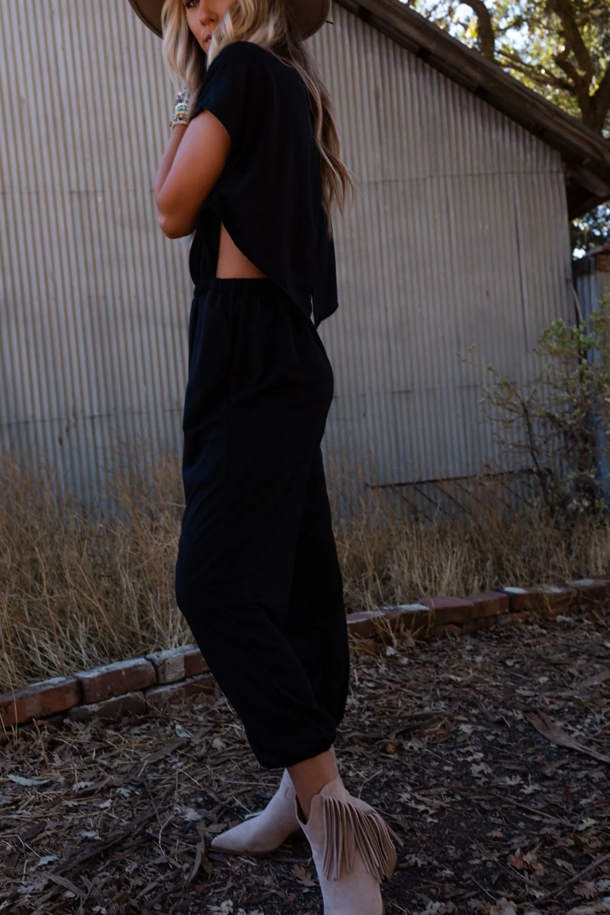 The Nest Midsummer Morocco Open Back Jumpsuit - Black - Image 3