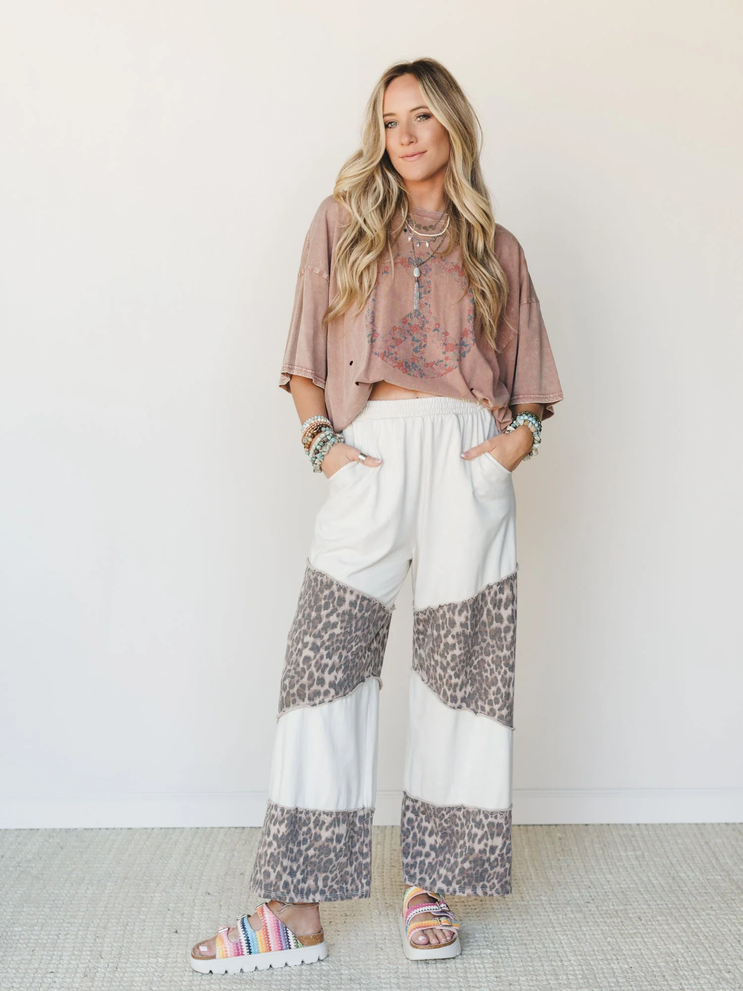 Milana Leopard Print Wide Leg Pants - Natural - Image 3