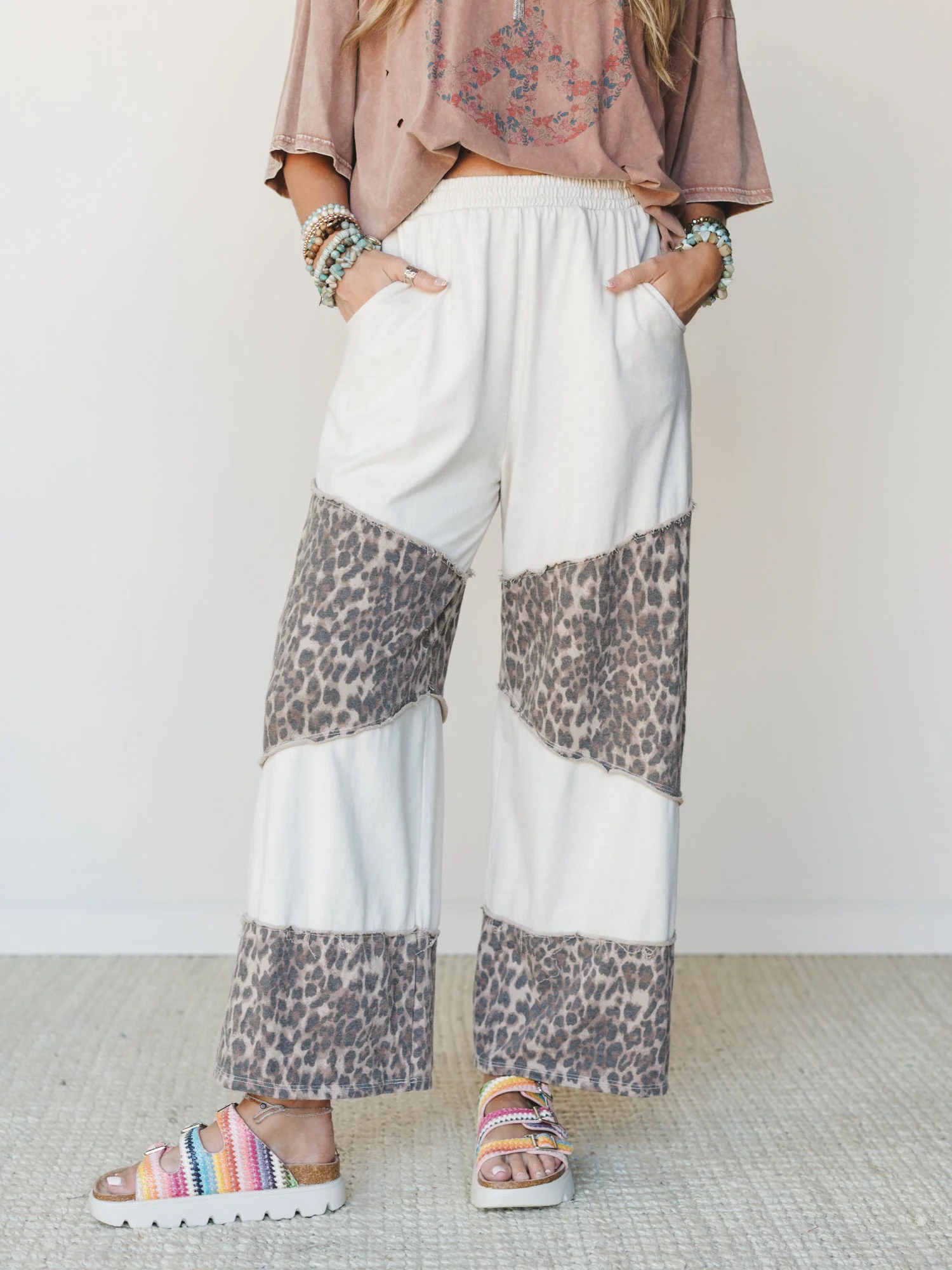 Milana Leopard Print Wide Leg Pants - Natural - Image 5