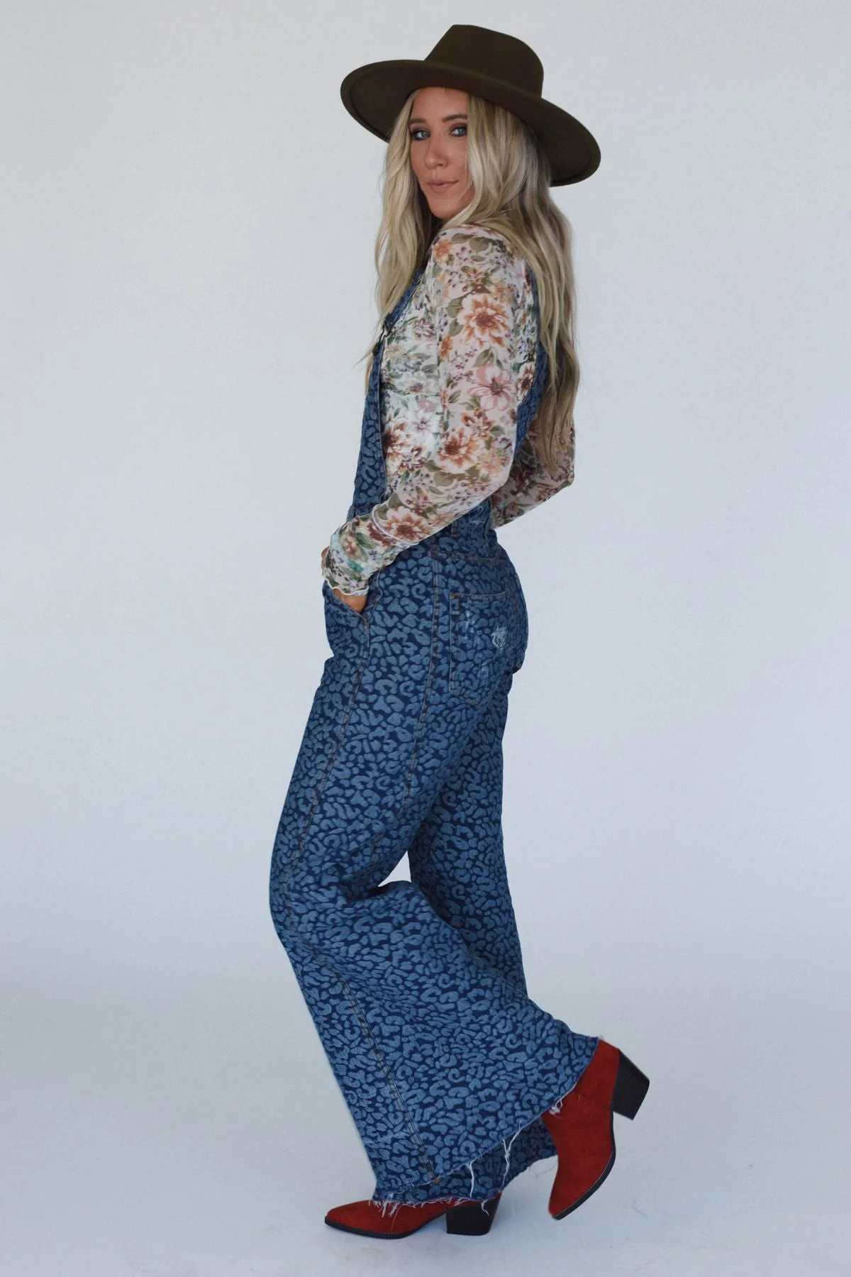 Milly Distressed Hem Wide Leg Overall - Blue Multi - Image 7