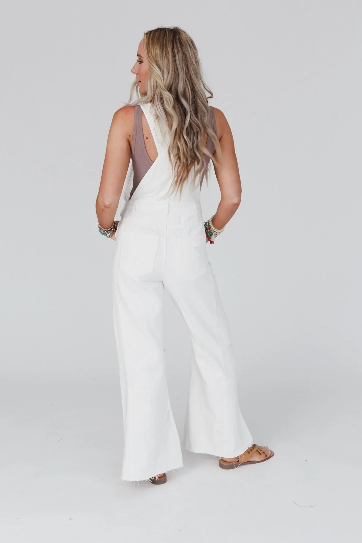 Milly Distressed Hem Wide Leg Overall - Cream - Image 6