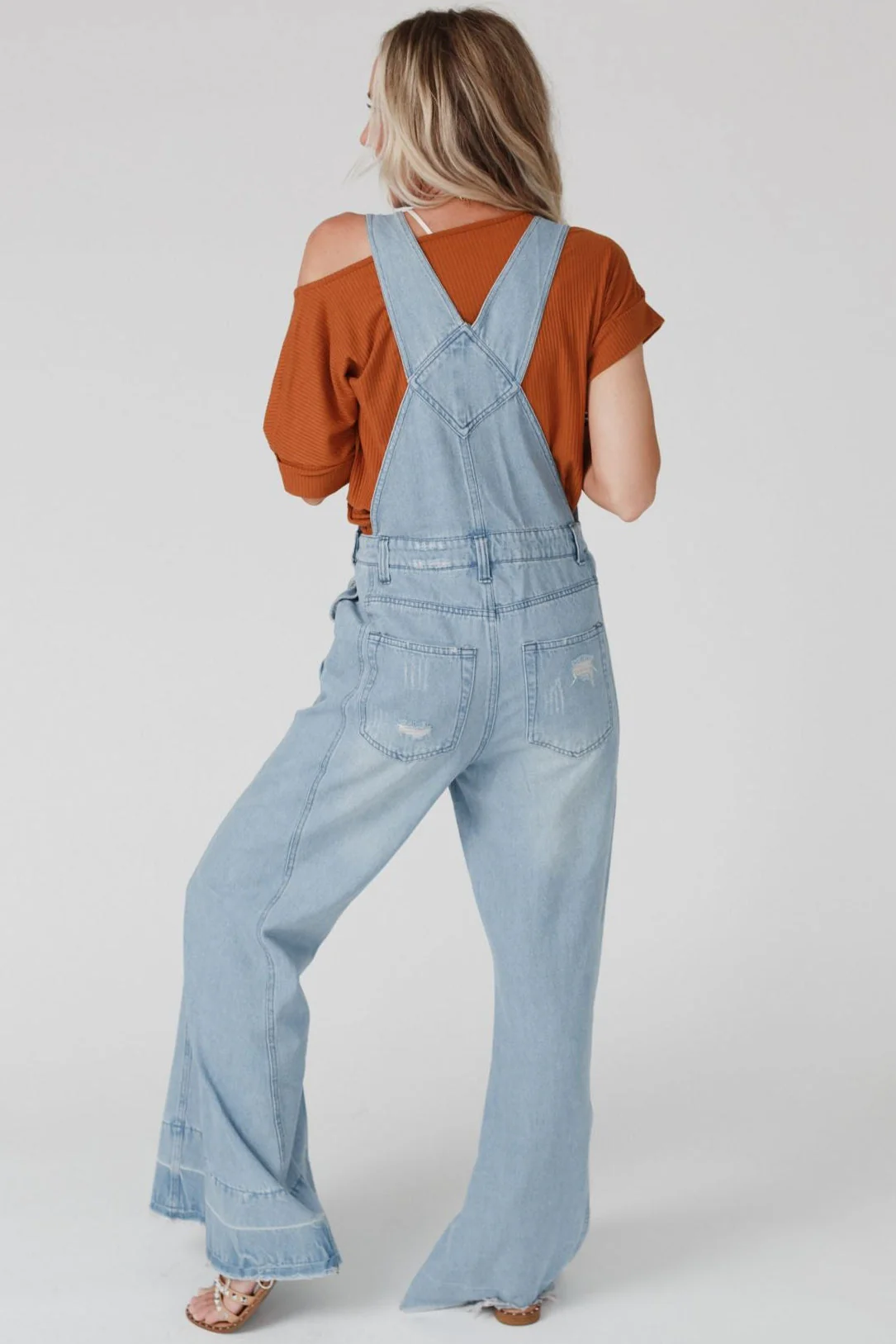 Milly Distressed Hem Wide Leg Overall - Denim - Image 4