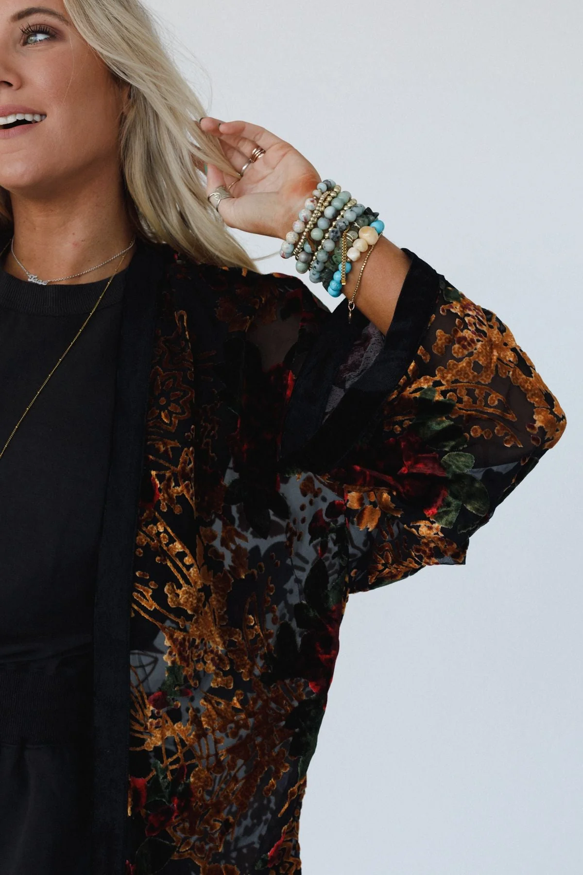Mirren Velvet Kimono - Black Multi - Image 3
