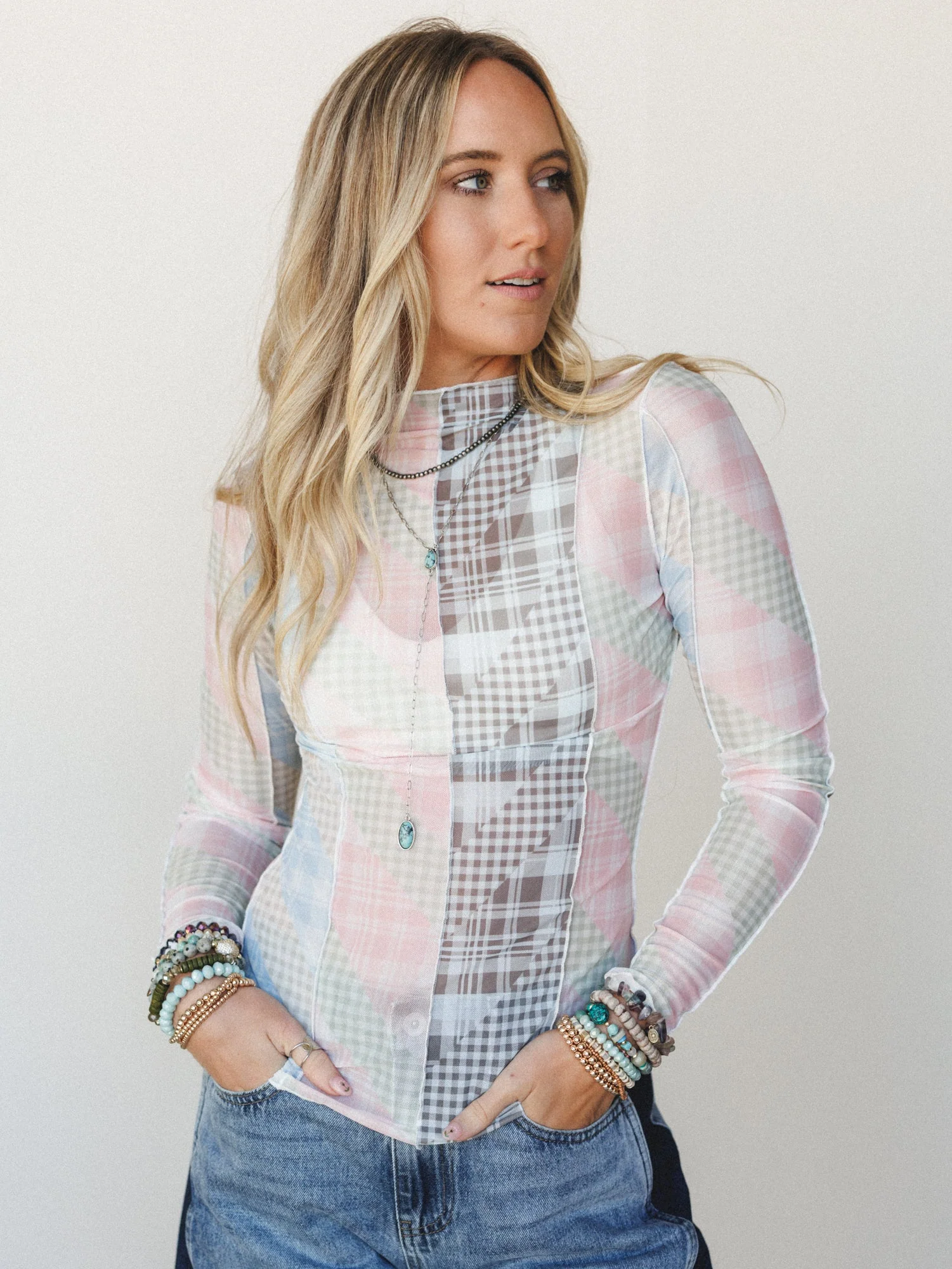 Mixed Print Layering Top - Pastel Blue - Image 2
