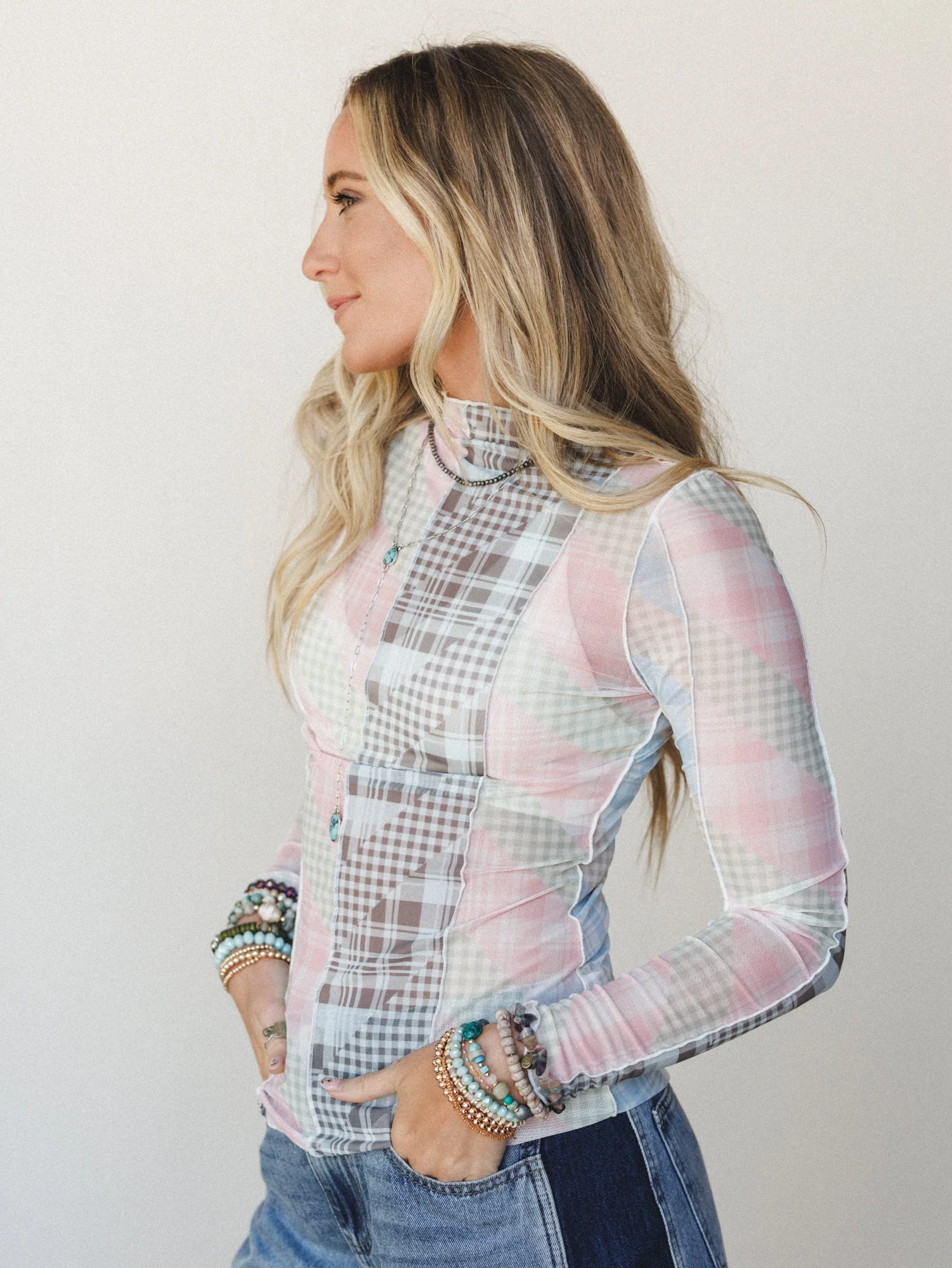 Mixed Print Layering Top - Pastel Blue - Image 3