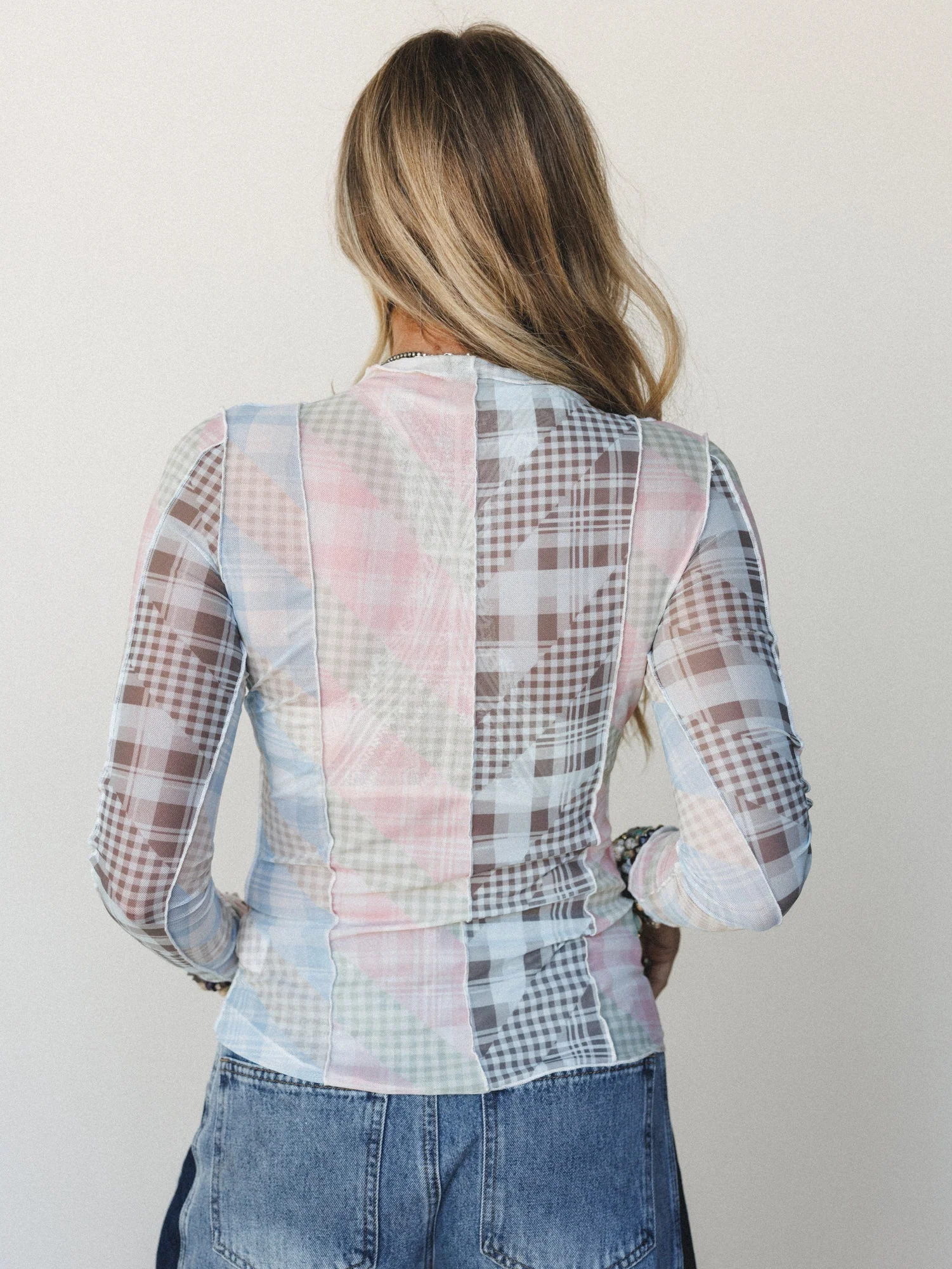 Mixed Print Layering Top - Pastel Blue - Image 4